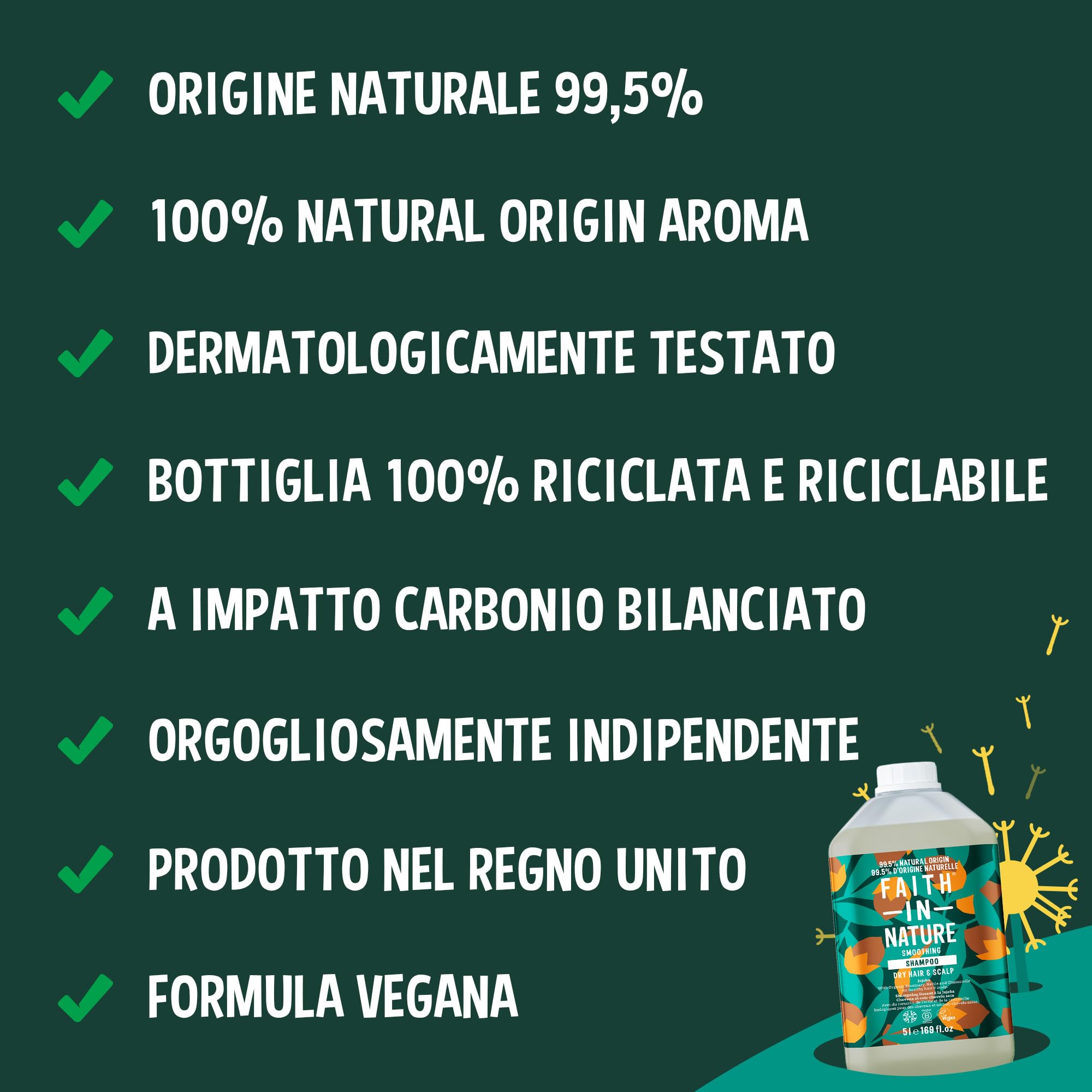 Faith In Nature Balsamo Naturale Jojoba, Lisciatore per Capelli e Cuoio Capelluto Secchi, Vegano e Cruelty Free, Senza SLS, Siliconi o Parabeni, Confezione Ricarica 5L