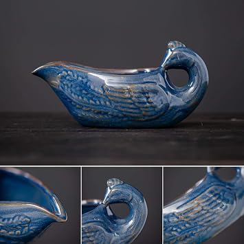 Zurucily Ceramic Teapot with Infuser Semi Automatic Tea Set Magic Teapot with 8 cups Gradient Color (Blue Dragon- A)