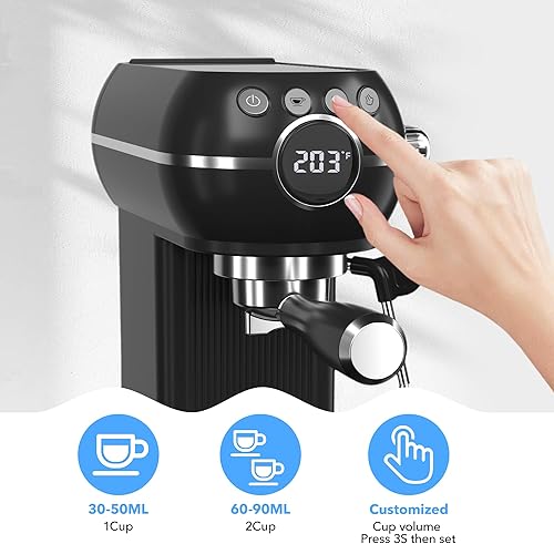Miniatura 2 de HBN Máquina compacta de café expreso de 20 bar con espumador de leche, tanque de agua extraíble de 27 onzas para espacios pequeños, cafetera casera
