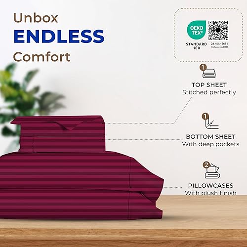 Vista 244 de THREAD SPREAD Hotel Collection - Juego de sábanas de 600 hilos de algodón egipcio, satinado, 4 piezas, Blanco, King