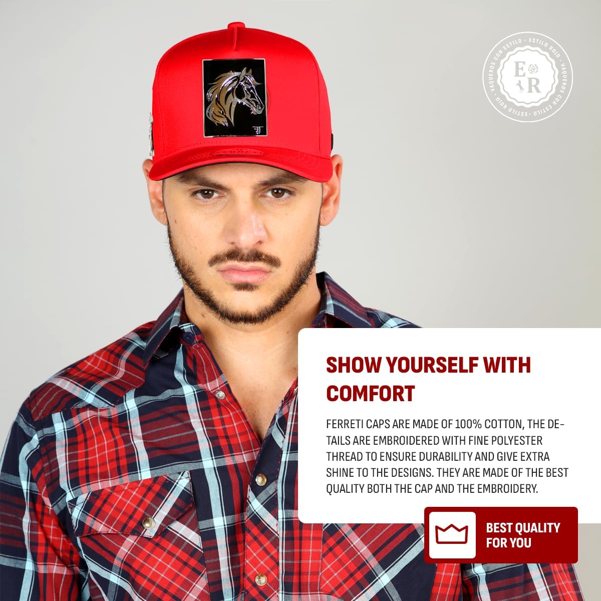 Ferreti Culiacan The Horse Hat - FT90-RED - Premium Red Trucker Hats for Men and Women, Ball Caps for Men for Any Occasion, Gorra para Hombre Ajustable, Red Snapback Cap - Adjustable Size