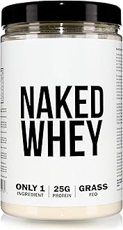 Naked Whey Protein Powder, Only 1 Ingredient, Grass Fed, Gluten Free, Soy Free, GMO Free, 25g Protein and 6g BCAAs per Scoop, Unflavoured, 12 Servings, 450g
