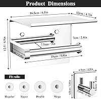 Vista 38 de Tindbea Toilet Paper Holder with Phone Shelf + Towel Robe Hooks, Adhesive or Screw Wall Mounted Toilet Paper Roll Storage, Stainless Steel Bathroom