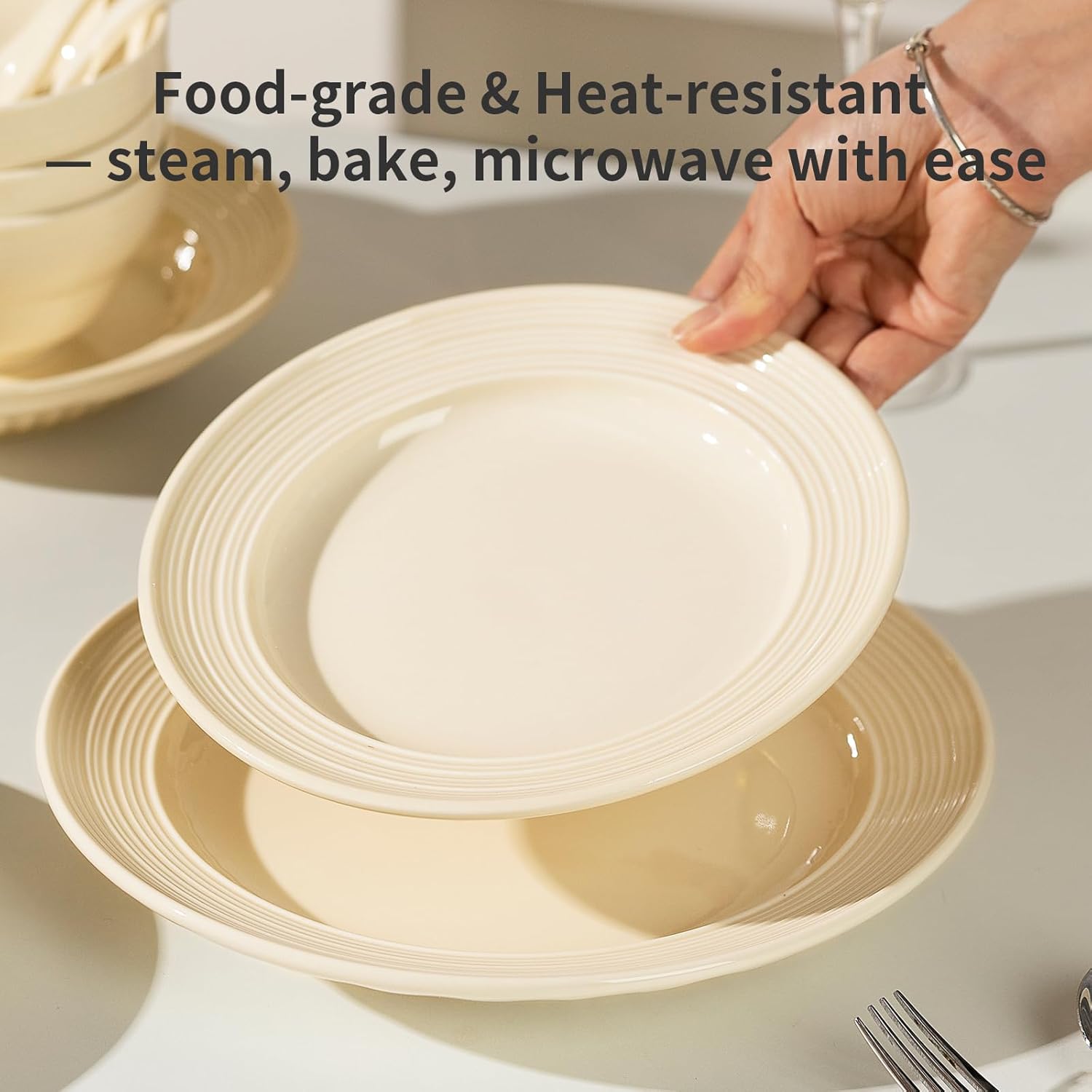 10 Inch Ceramic Dinner Plates - Set of 6, Spiral Pattern Series, Matte Glazed Dinner Plates for Kitchen or Entertaining, Microwave & Dishwasher Safe