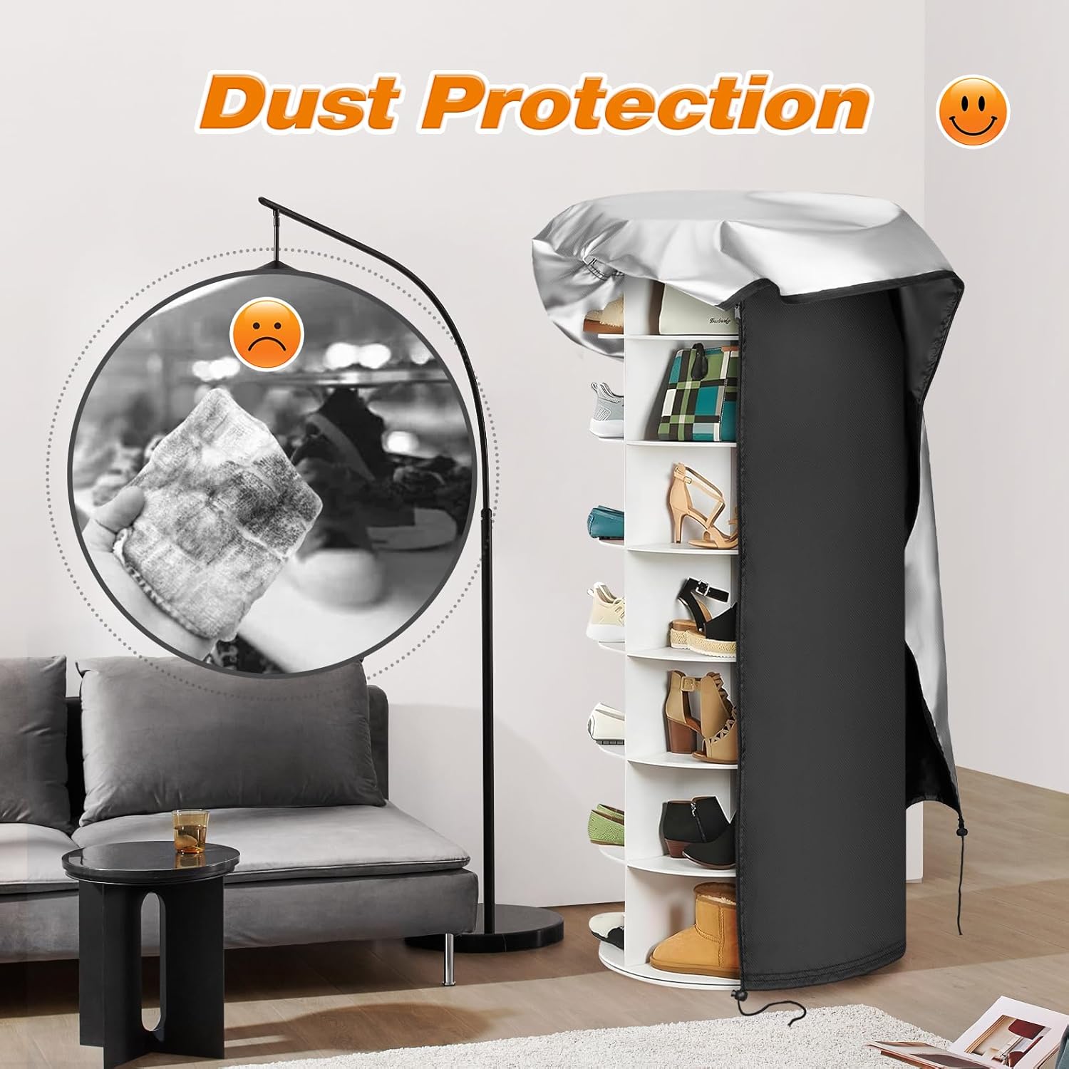 Rotating Shoe Rack Tower Cover,Waterproof Dust Cover for walk in closet organizers and storage,Heavy Duty Spinning Storage Tower Cover, 25" Dia x 63" H(Cover Only)