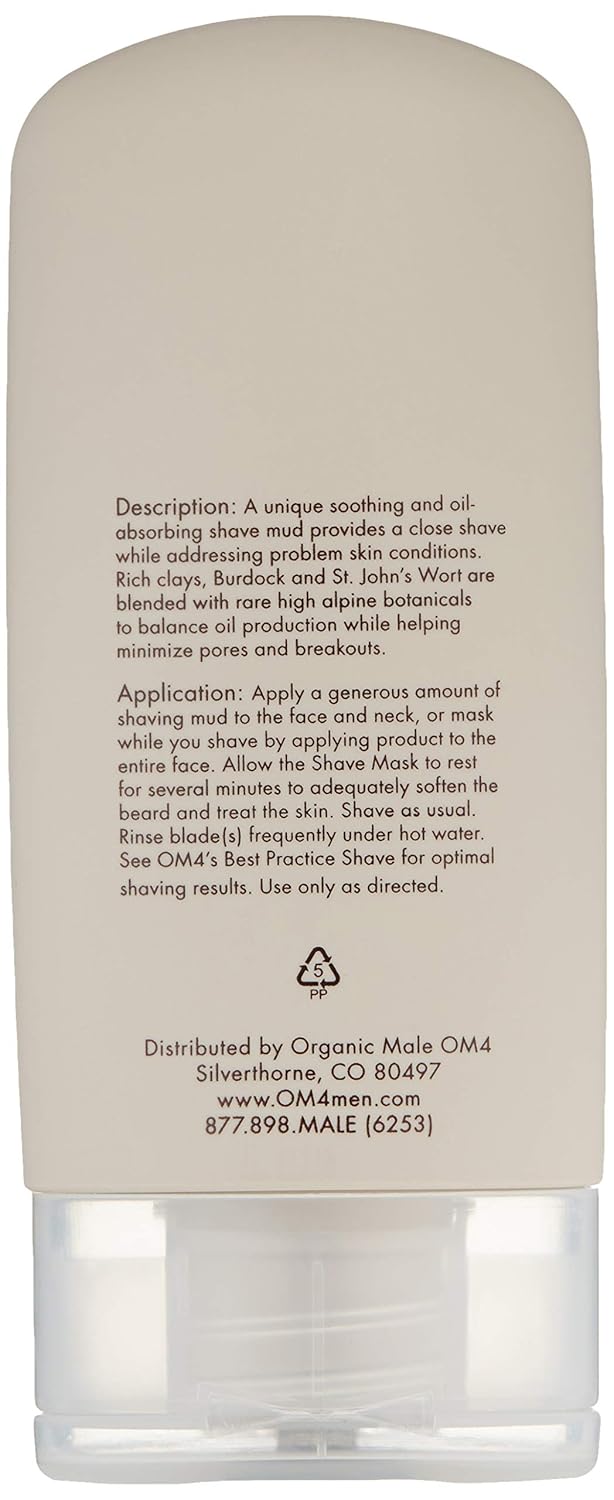 Organic Male OM4 Oily Shave Mask: Purifying Oil Control Mud - Shave Cream and Mask in 1, Oily and Breakout Prone Skin