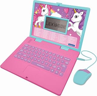 Unicorn, Educational and Bilingual Laptop French/English, Toy for Children with 124 Activities to Learn Mathematics, Dactylography, Logic, Clock Reading, Games and Music, Pink, JC598UNIi1