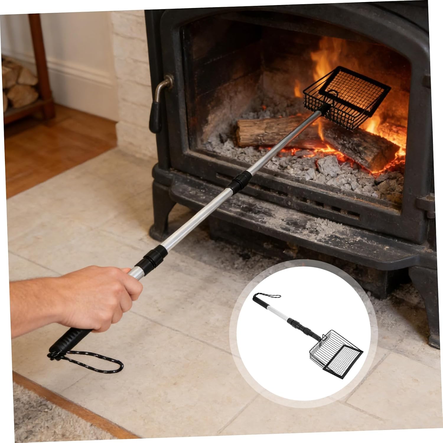 Black Iron Ash Shovel with 3 Section Adjustable Long Handle