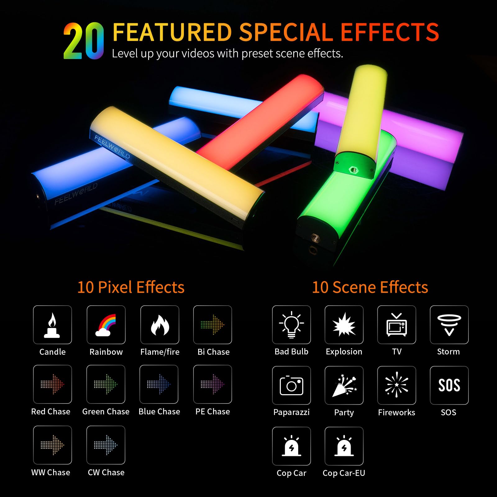 FEELWORLD MT2 Tubo de luz,360° RGB LED luz de vídeo para la fotografía, 3000mAh Recargable Mini bastón de luz para sesiones de vídeo Profesional con imanes