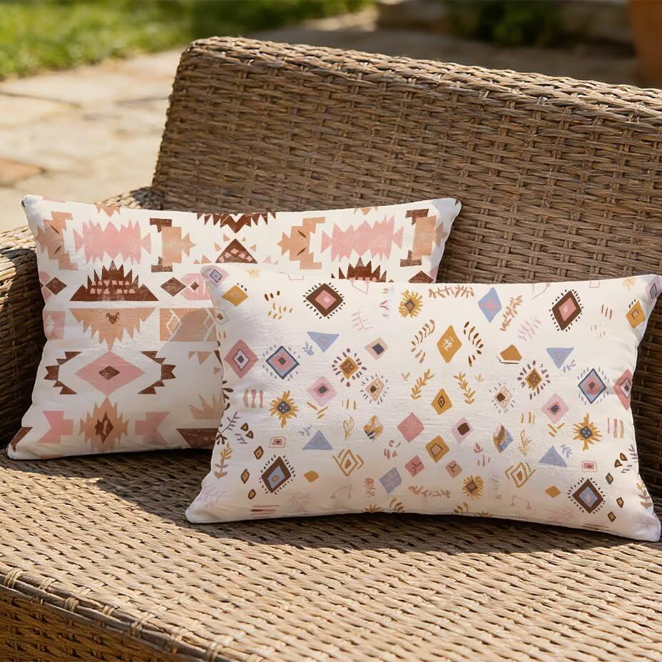 Housses de coussin de jardin 50x70 texture lin crème haut de gamme