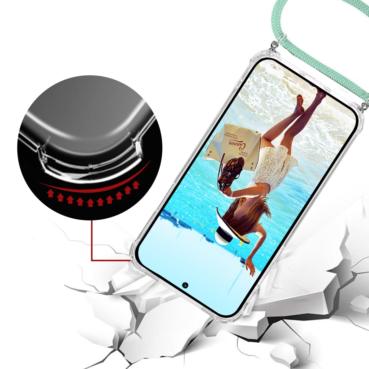 ISOI Ingen Coque Pour Xiaomi Redmi A1 Avec Cordon De Collier, Coque Transparente Xiaomi Redmi A1 Silicone TPU Bumper Etui Housse Avec Cordon Réglable Téléphone Lanyard - Noir