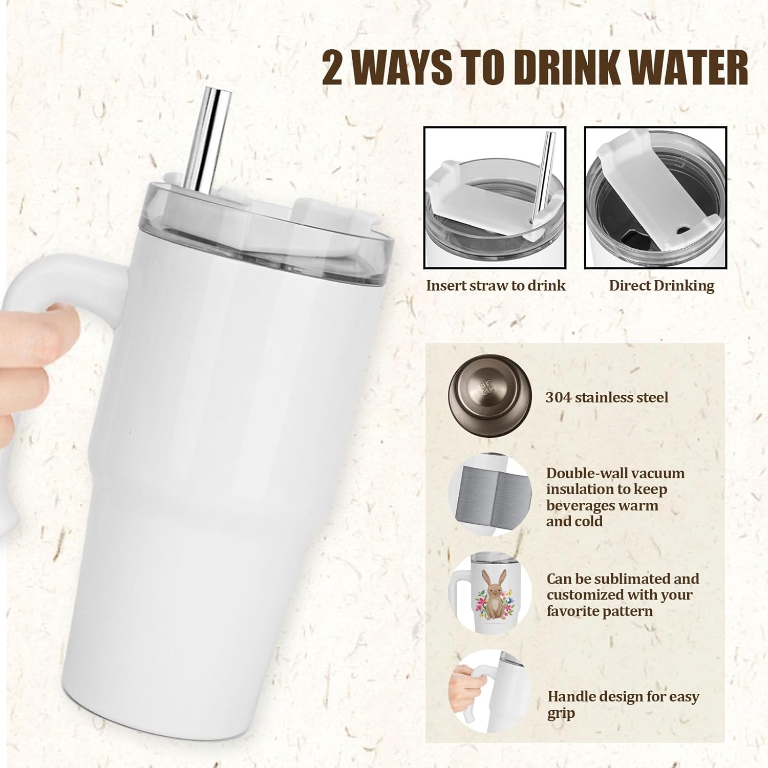 20 oz Sublimation Tumbler with Handle and Metal Straw，Travel Coffee Mug w/Brush,Stainless Steel Double Wall Vacuum Reusable Water Bottle for Most Frames - Image 3