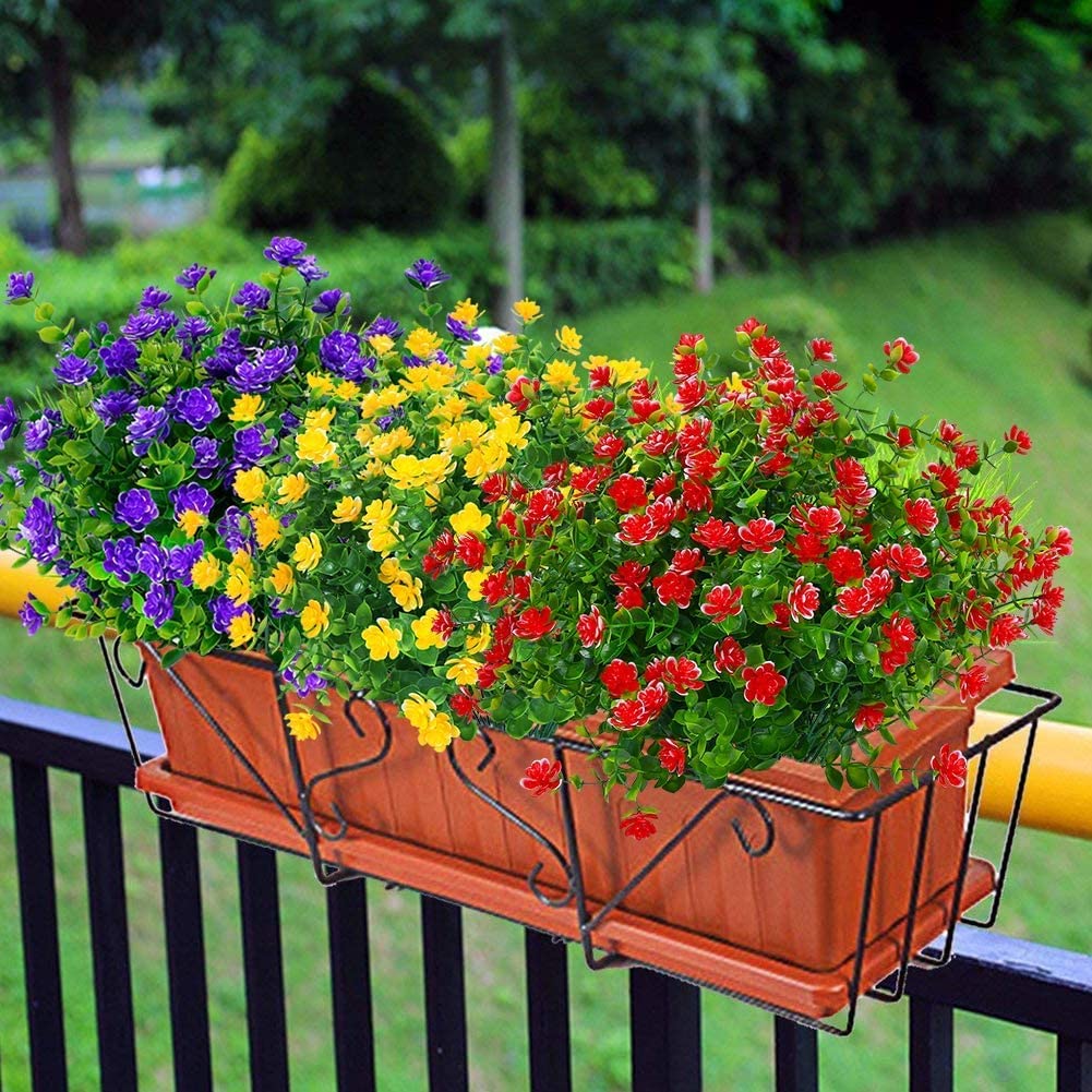8 Piezas Flores Artificiales Flor Falsas Arbustos Verdes Balcón Resistentes a los Rayos UV Plantas para Colgar Verde Plantas Artificiales Eucalipto para Ventanas Bodas Fiestas(Amarillo)
