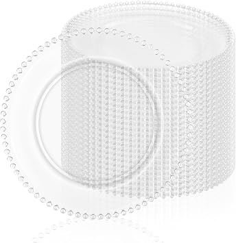 fani 24 Pack Clear Charger Plates Bulk 13 Inch With Beaded Rim | Wedding, Party Event, Home, Tabletop Decor,Round Dinner Chargers,Plastic,Reusable, Acrylic