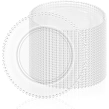 fani 24 Pack Clear Charger Plates Bulk 13 Inch Plastic Round Dinner Chargers with Beaded Rim, Acrylic Decorative Service Plates for Wedding Party Event, Home and Tabletop Decor Clear