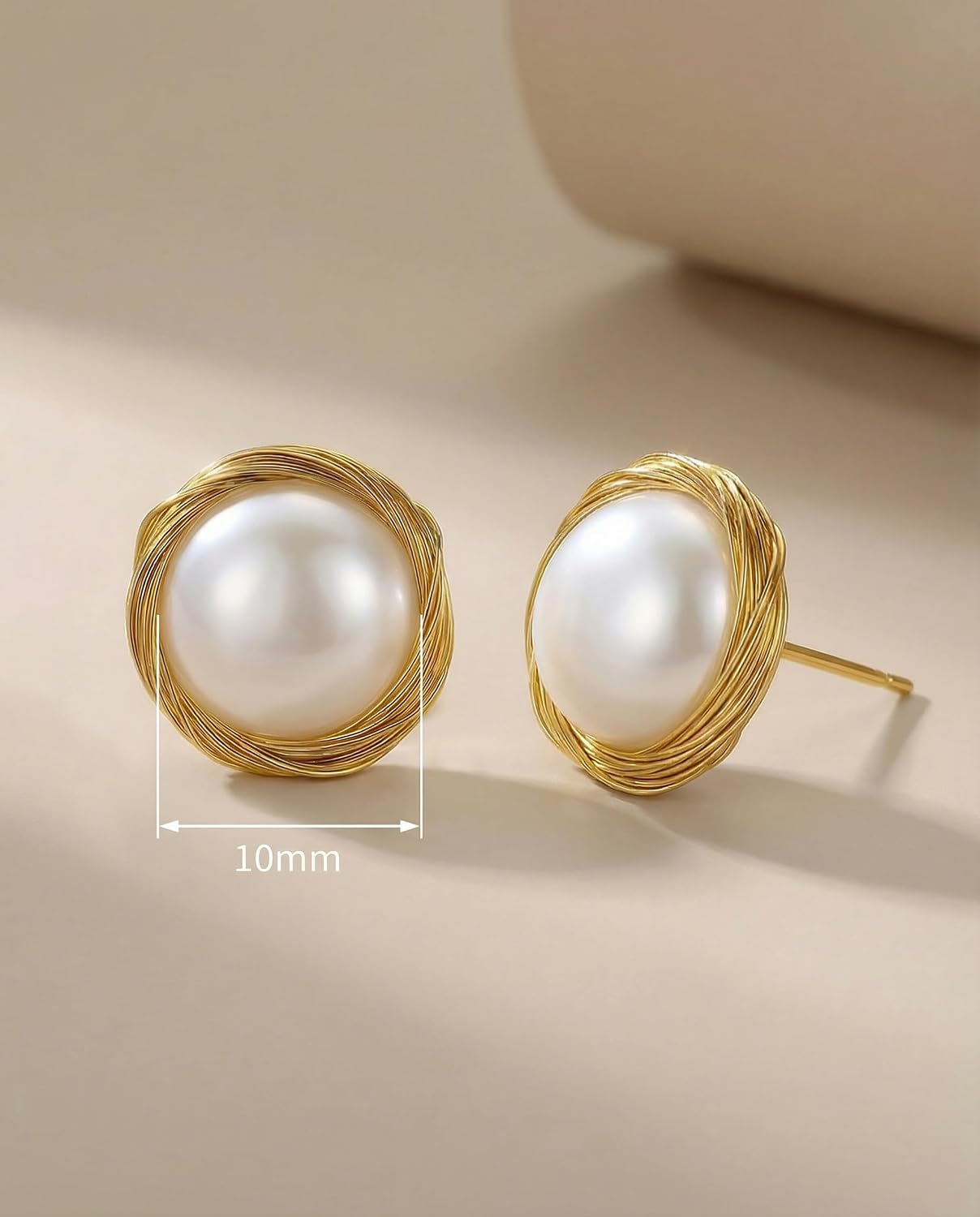 14K Gold Wrapped Wire AAA+ Handpicked White Freshwater Cultured Pearl Earrings Studs - Wedding Dinner - Important Family Gathering