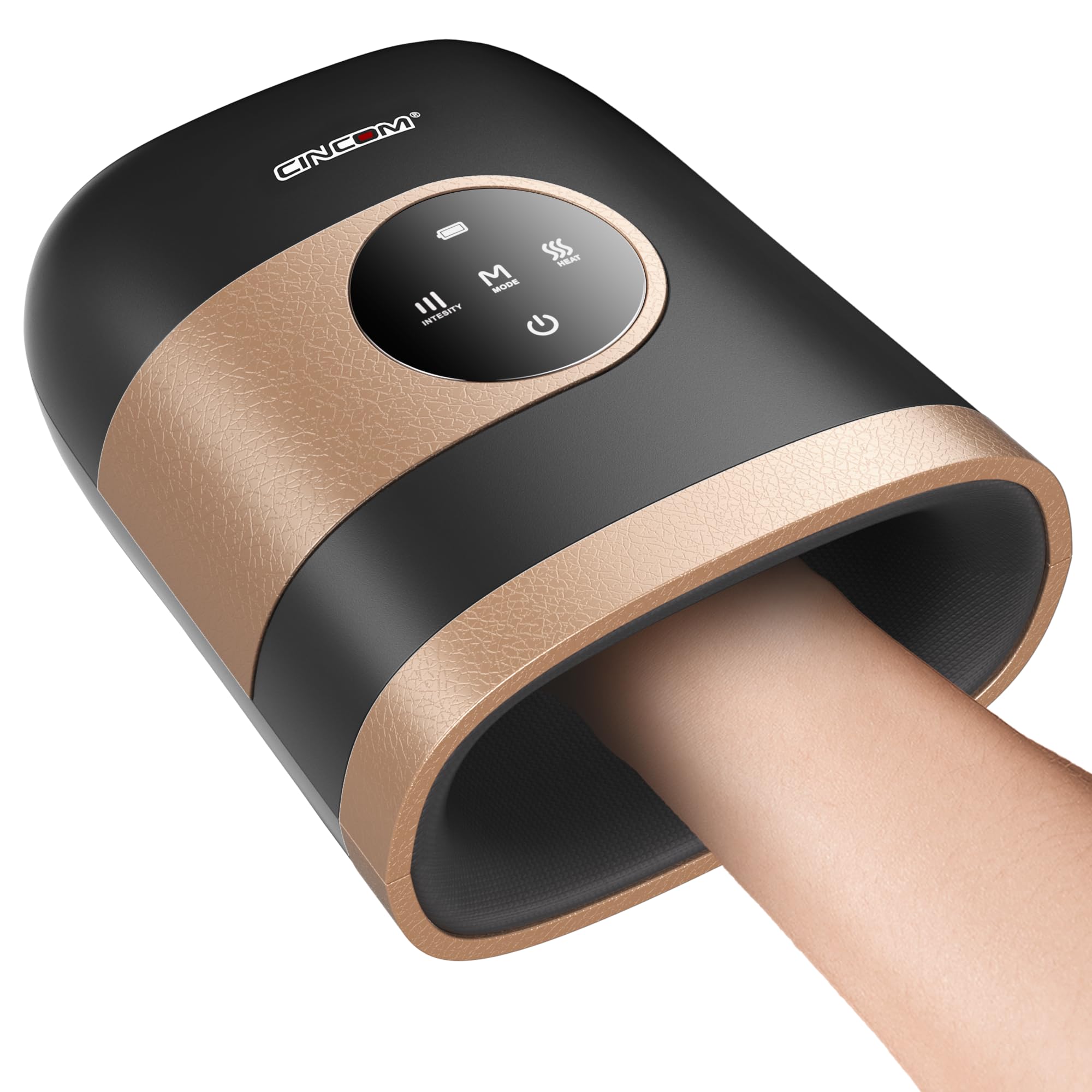 CINCOM Upgraded Hand Massager with Heat and Compression for Arthritis and Carpal Tunnel - Cordless & Rechargeable (Black & Gold)