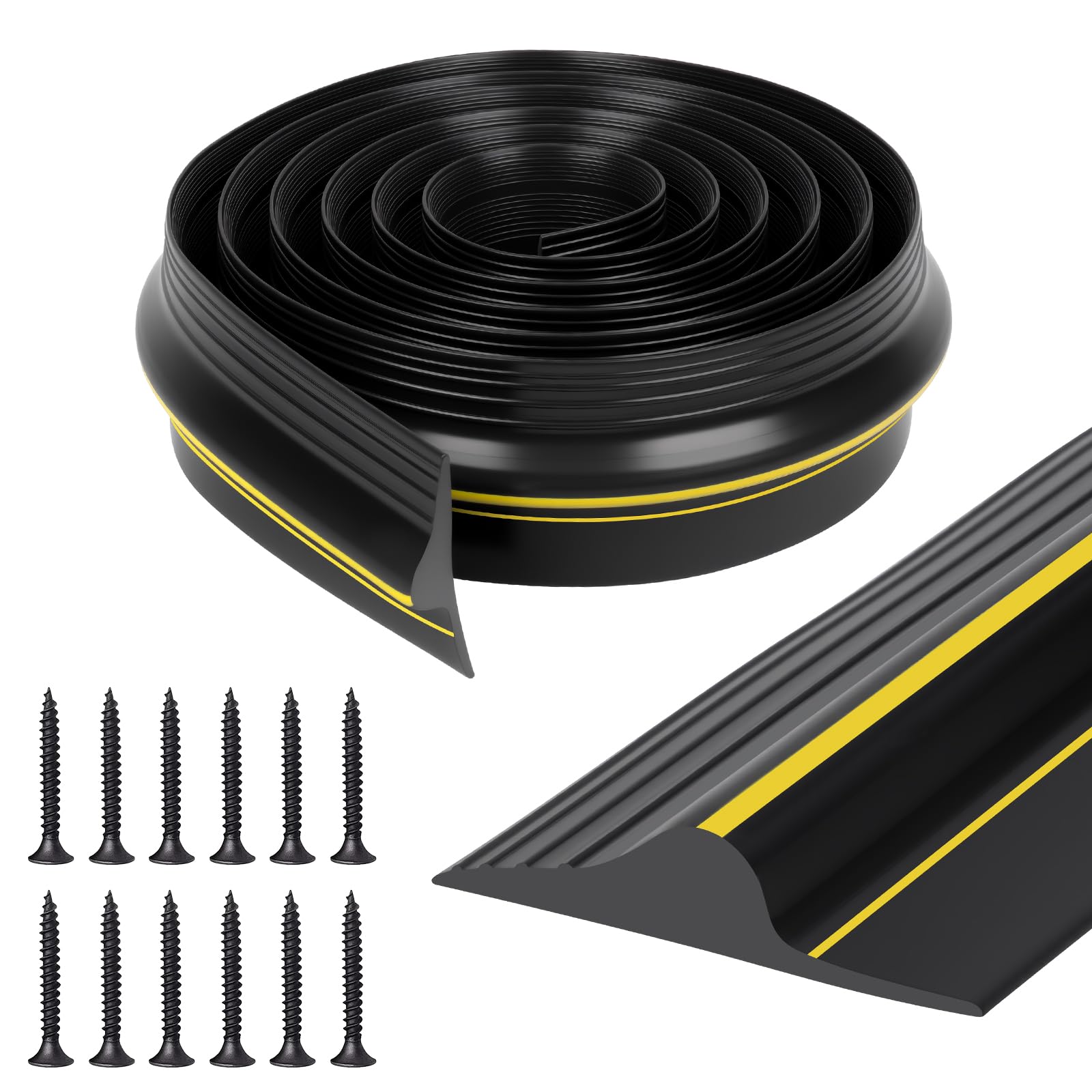 Joint Porte Garage 3M, Joint Caoutchouc Porte De Garage, Seuil d'étanchéité Universel pour Bas De Porte de Garage, DIY, Seuil de Porte d e Garage étanche avec 12 Vis(H14mm)