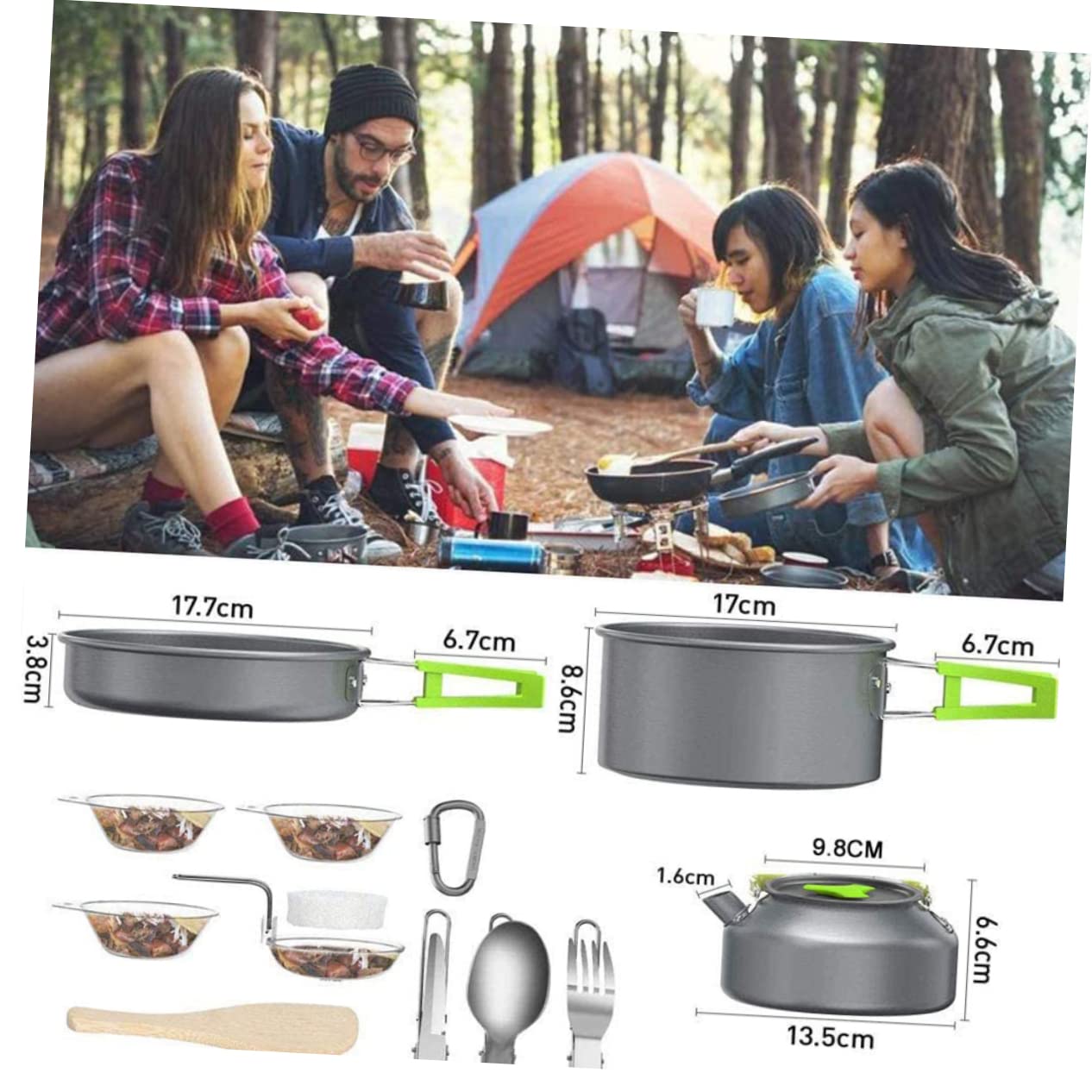 Happyyami Lightweight Portable Camping Cooking Set Pot Pan Tea Pot Utensils Bowls for Outdoor Activities Hiking Picnic