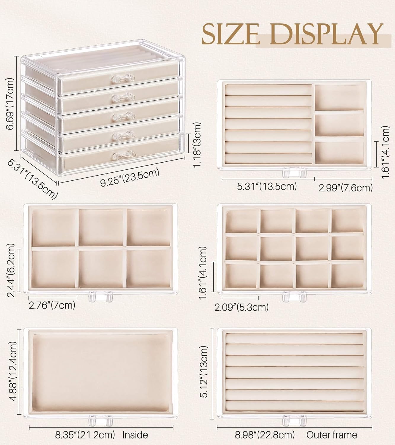 Homde Jewelry Box Acrylic for Home: Necklace Ring Organizer for Women in Vanity - Large Bracelet Earring Holder with Compartments - Image 3