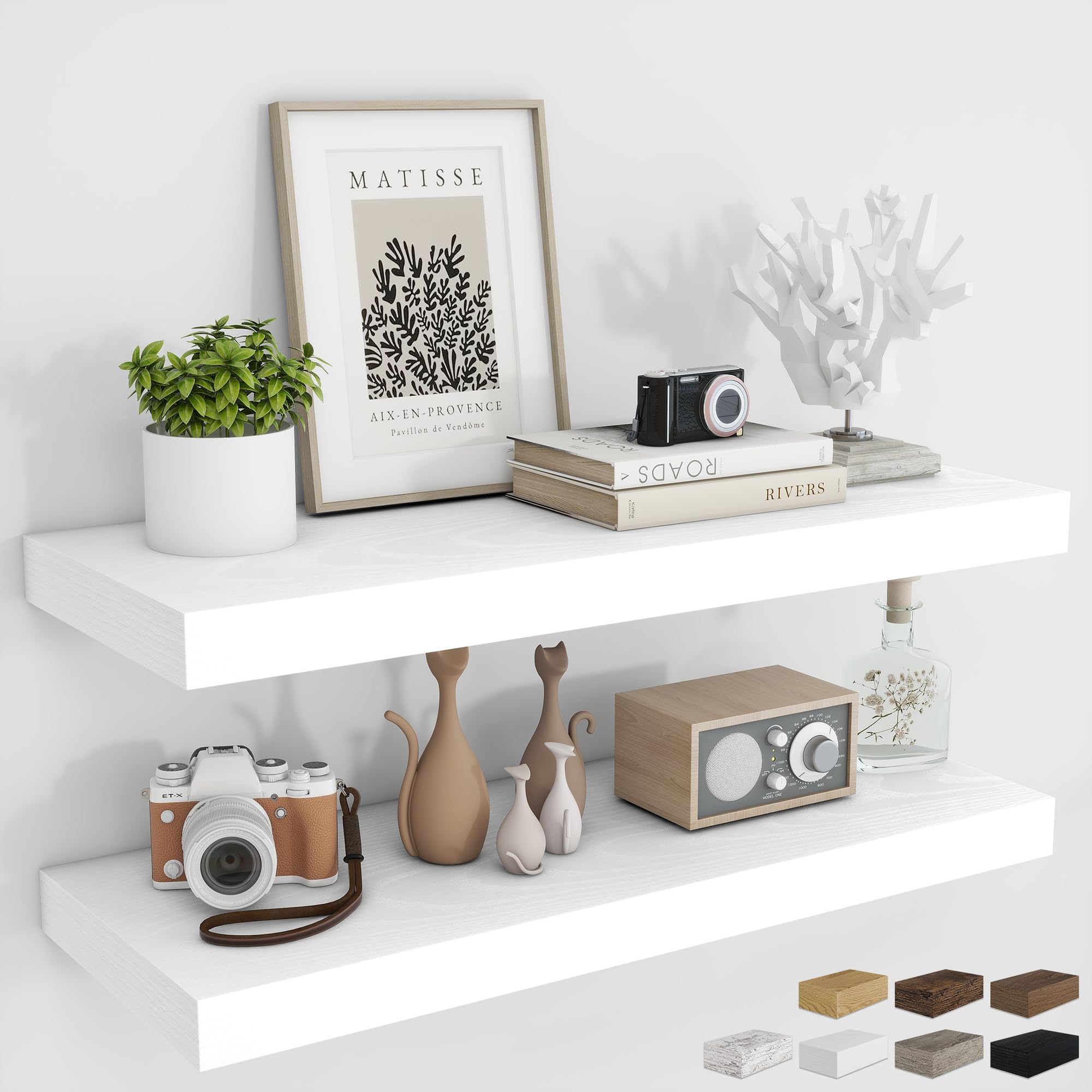 RICHFOCUS 36Inch Floating Shelves for Wall 2Pack, White, 8" Deep