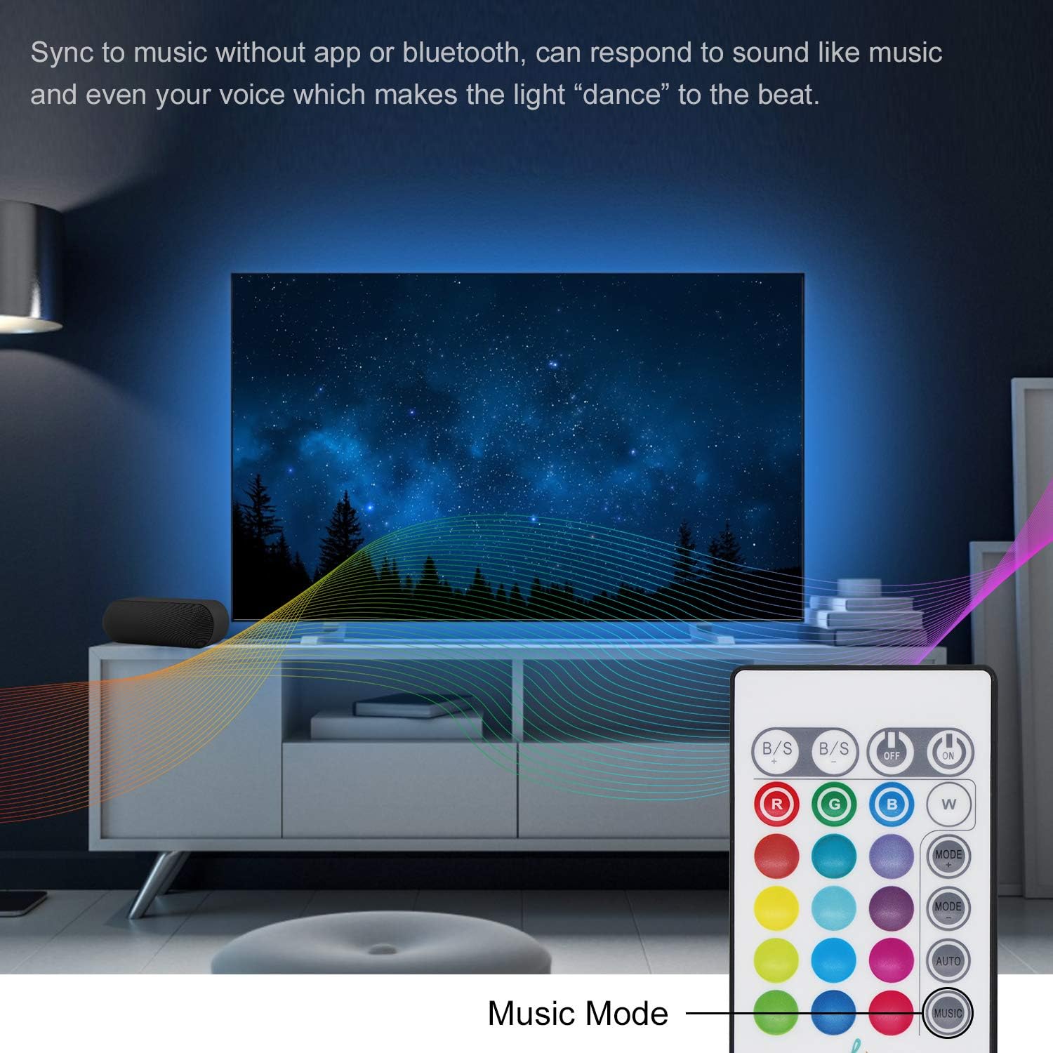 LED Strip Light Music Sync, TASMOR 16.4ft USB Powered LED Light Strip with Remote Waterproof RGB 5050 Color Changing LED Strip TV Backlights for Home Decoration, TV, PC, Mirror