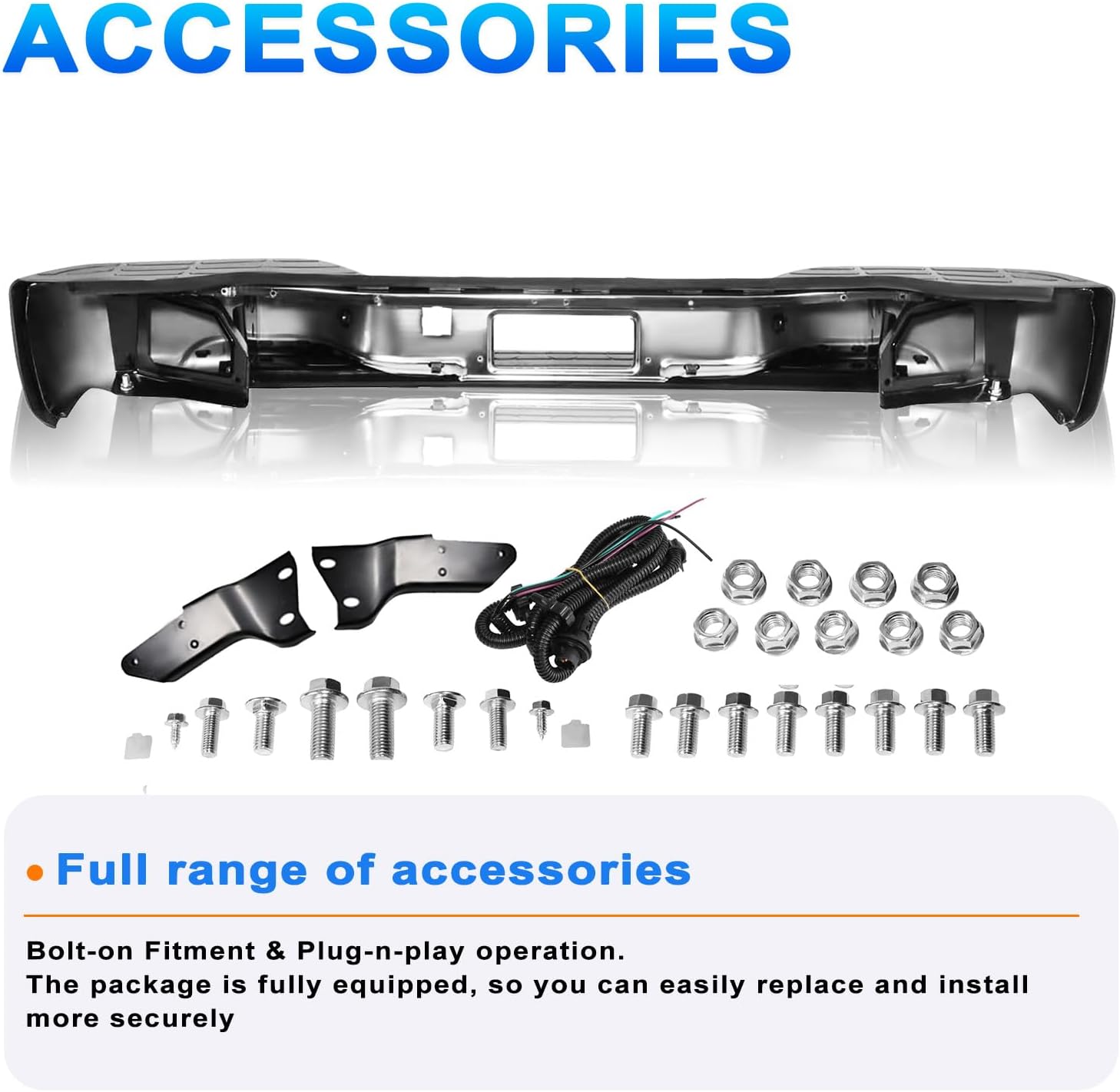 SOCKIR (w/o Sensor Holes) Rear Bumper Assembly Fits for 2000-2006 Chevy Suburban 1500/2500 / Tahoe / 00-06 GMC Yukon/Yukon XL 1500 Back Step Bumper Chrome One-piece Molding Anti-Rust Coating