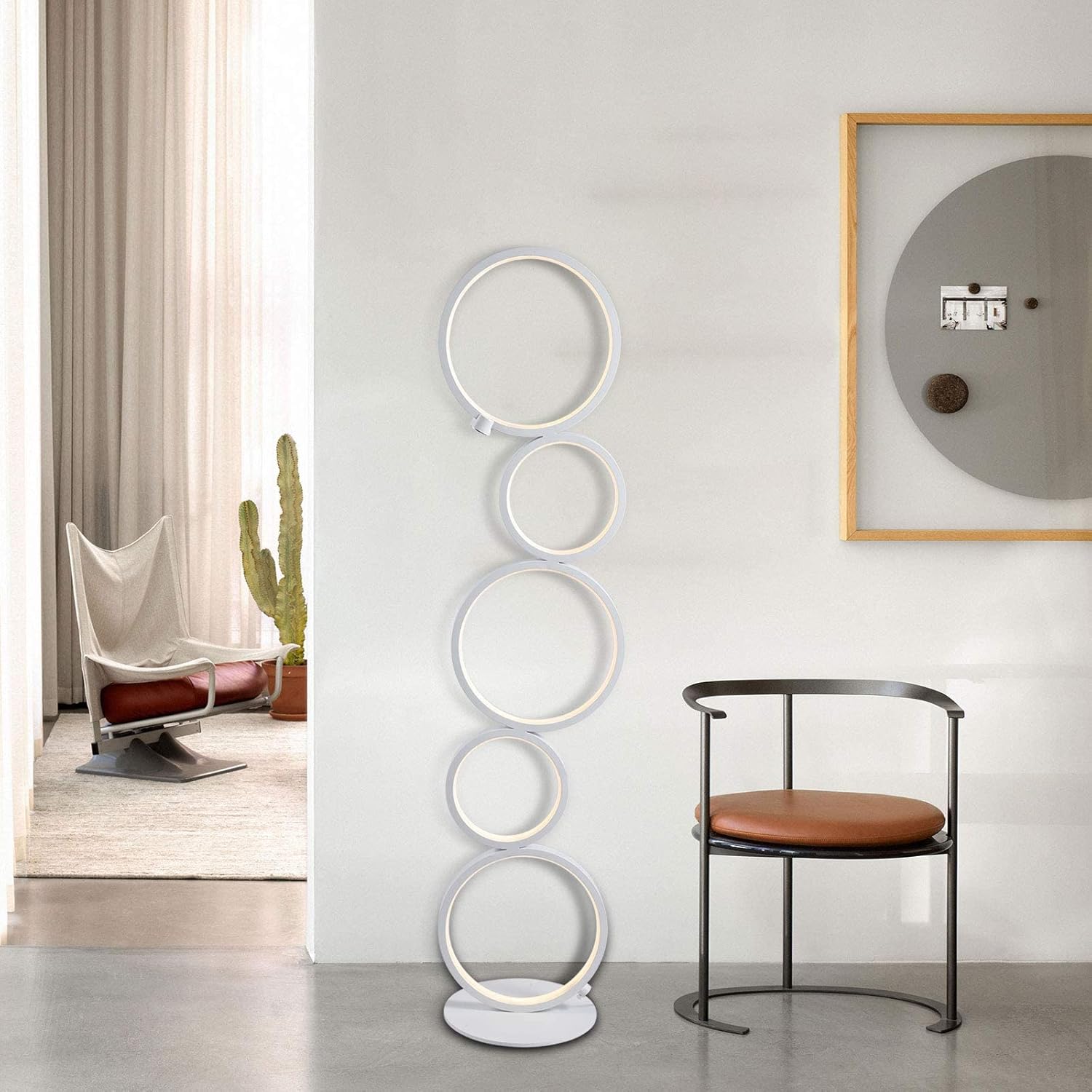 TFCFL 35.5 Inch Tall LED Floor Lamp Modern Ring Style for Bedroom Living Room Kids Room Study Room Standing, 3 Brightness Levels Dimable with Touch Switch, 3000K Warm White