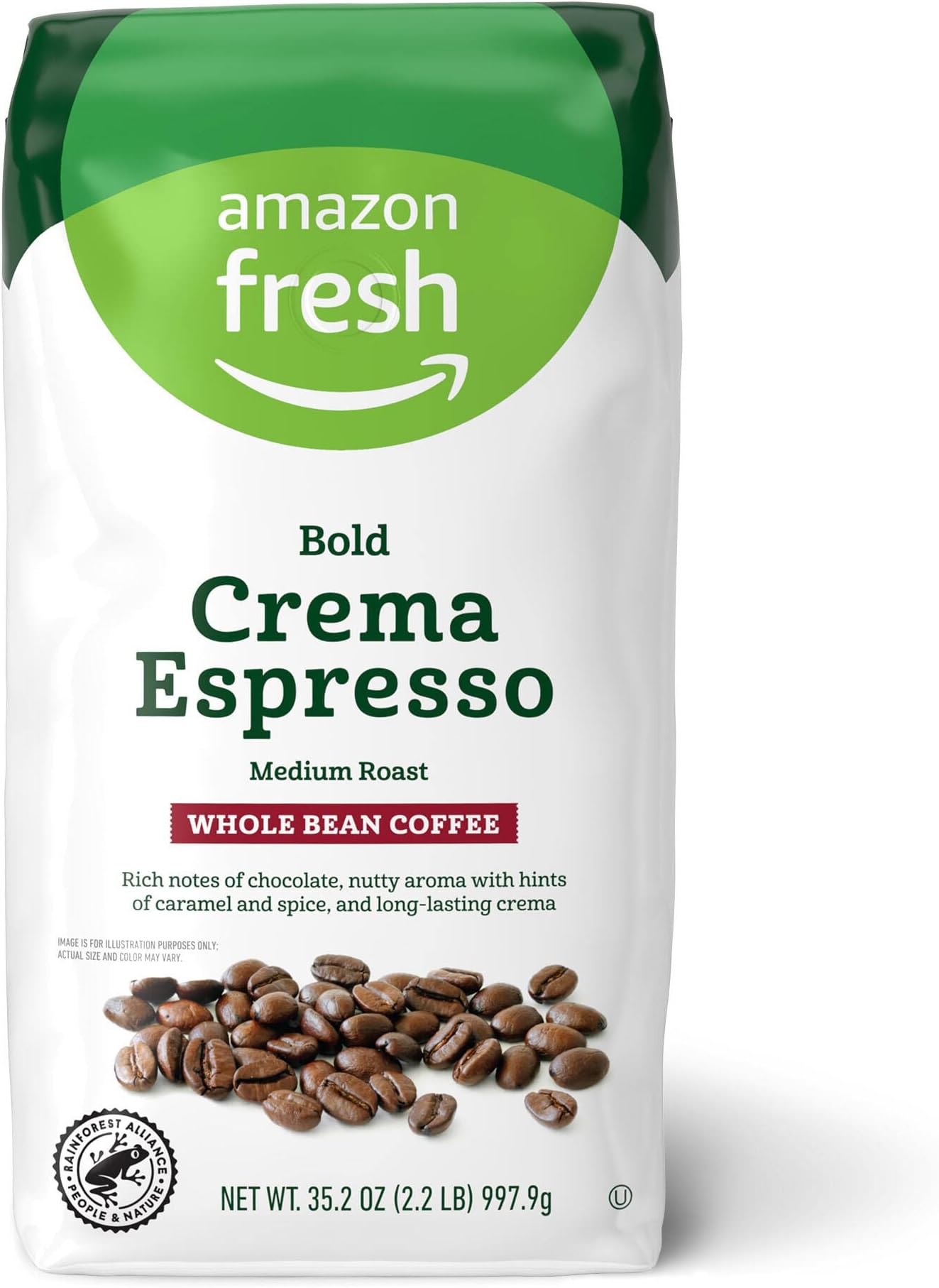 Amazon Fresh Bold Crema Espresso, Whole Bean, Medium Roast, 2.2 lb