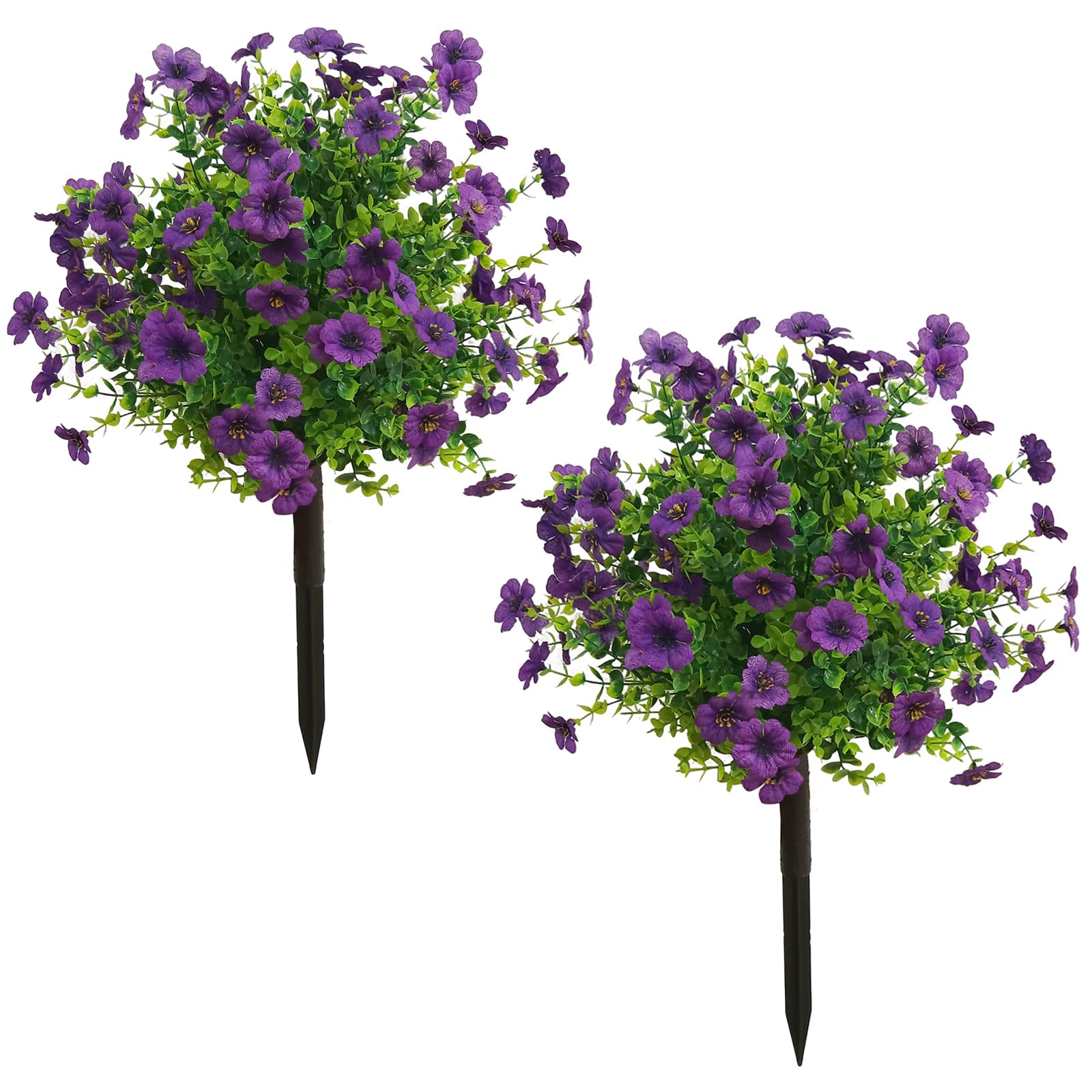 ChYoung 2 Pack Artificial Boxwood Topiary Ball Tree with Flower Fake Plant with Ground Spike 24 Inches Faux Topiaries Houseplants Fake Decorative Greenery Plants (2, Purple)