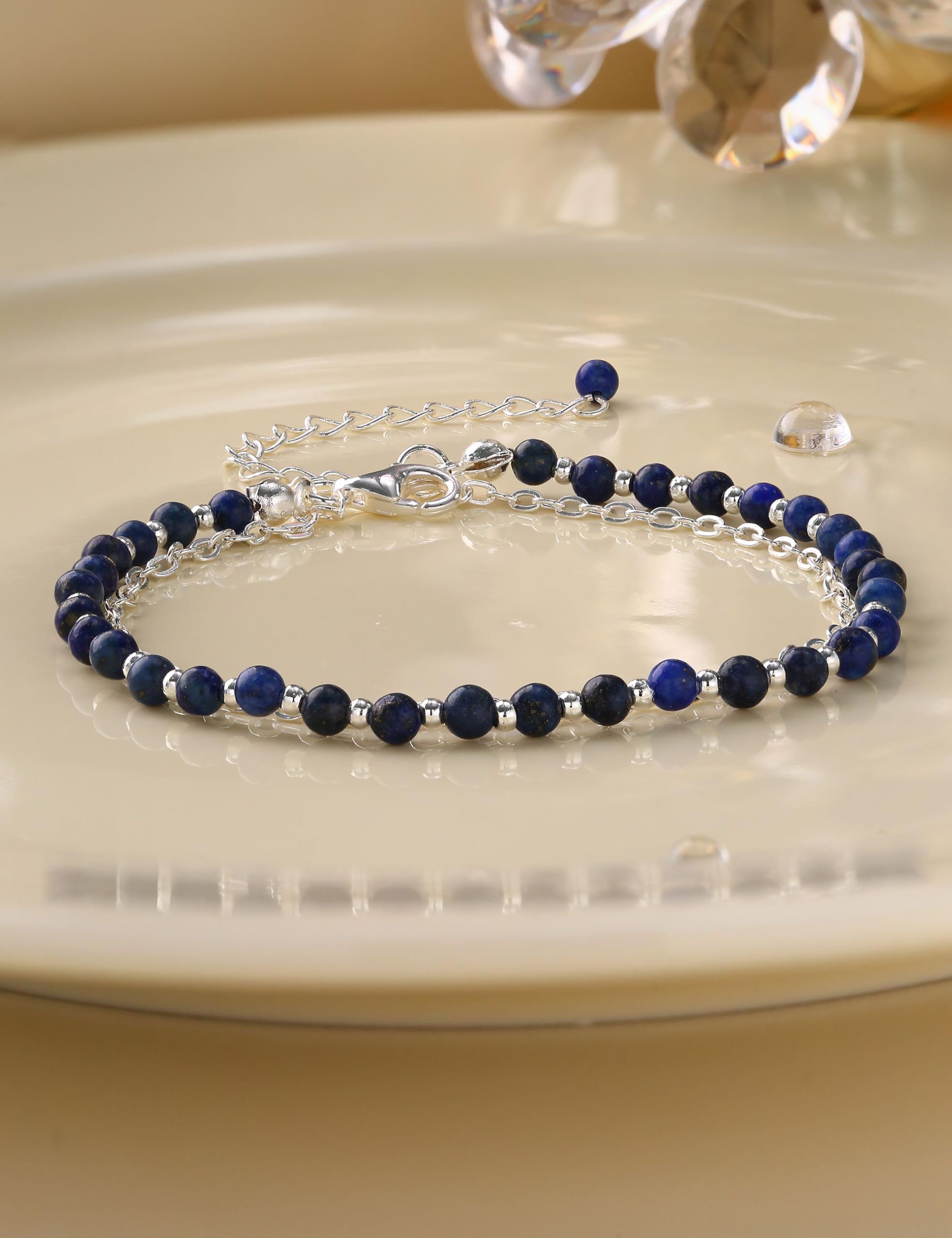 YCTTKDD Pulseras de cuentas para mujeres y niñas, pulsera con cierre de plata de ley 925, cuentas de piedra natural, pulsera de cristal, pulseras bohemias chapadas en oro ajustables, regalo de joyería