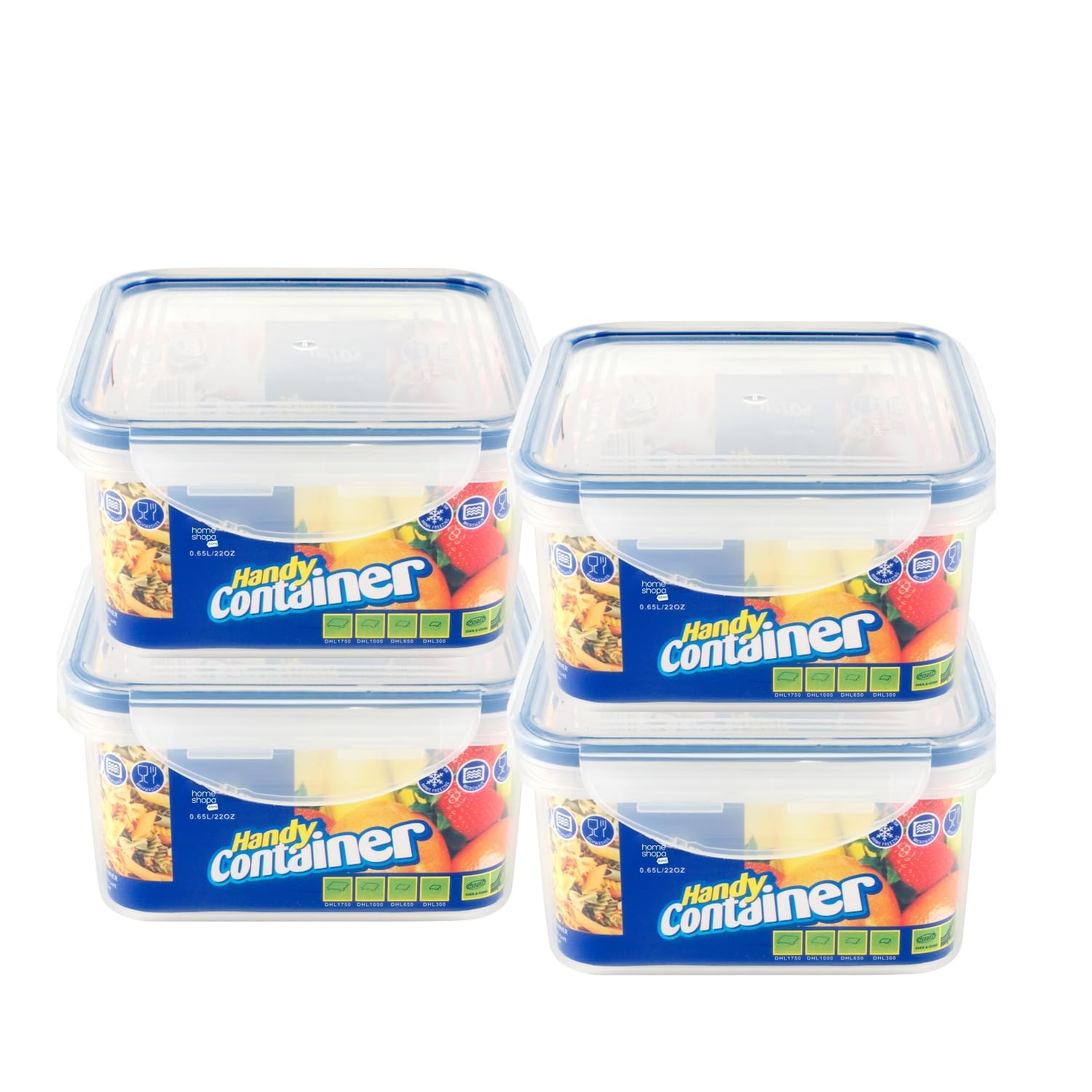 Homeshopa.com Transparent Homeshopa Square Airtight Food Storage Plastic Container, 4 Pack 650 Ml Kitchen & Pantry Organisation Canisters, Leakproof Stackable Reusable, Microwave, Dishwasher & Freezer Safe