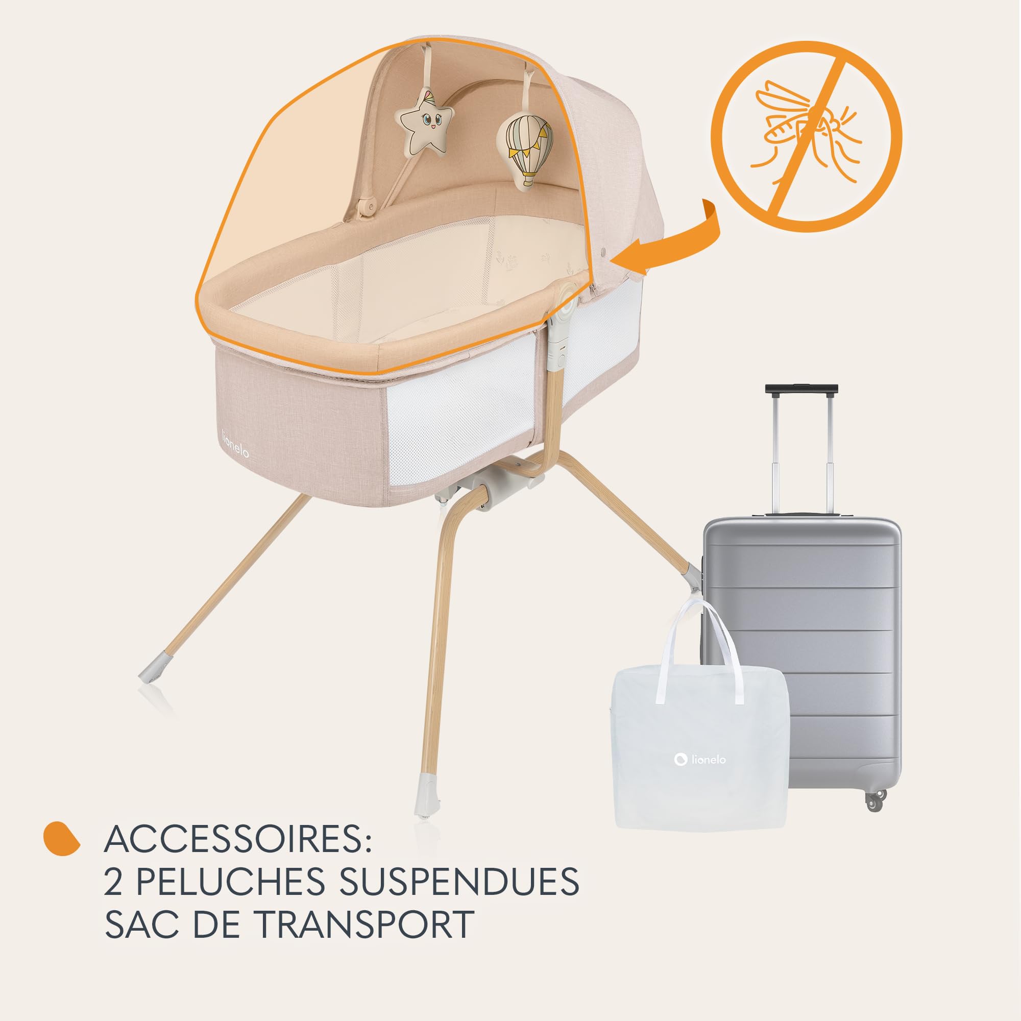 lionelo Malin Evo lit bébé 3 en 1 avec Fonction de Berceau, lit Parapluie bébé avec Matelas, 0-9kg, Pliable, léger
