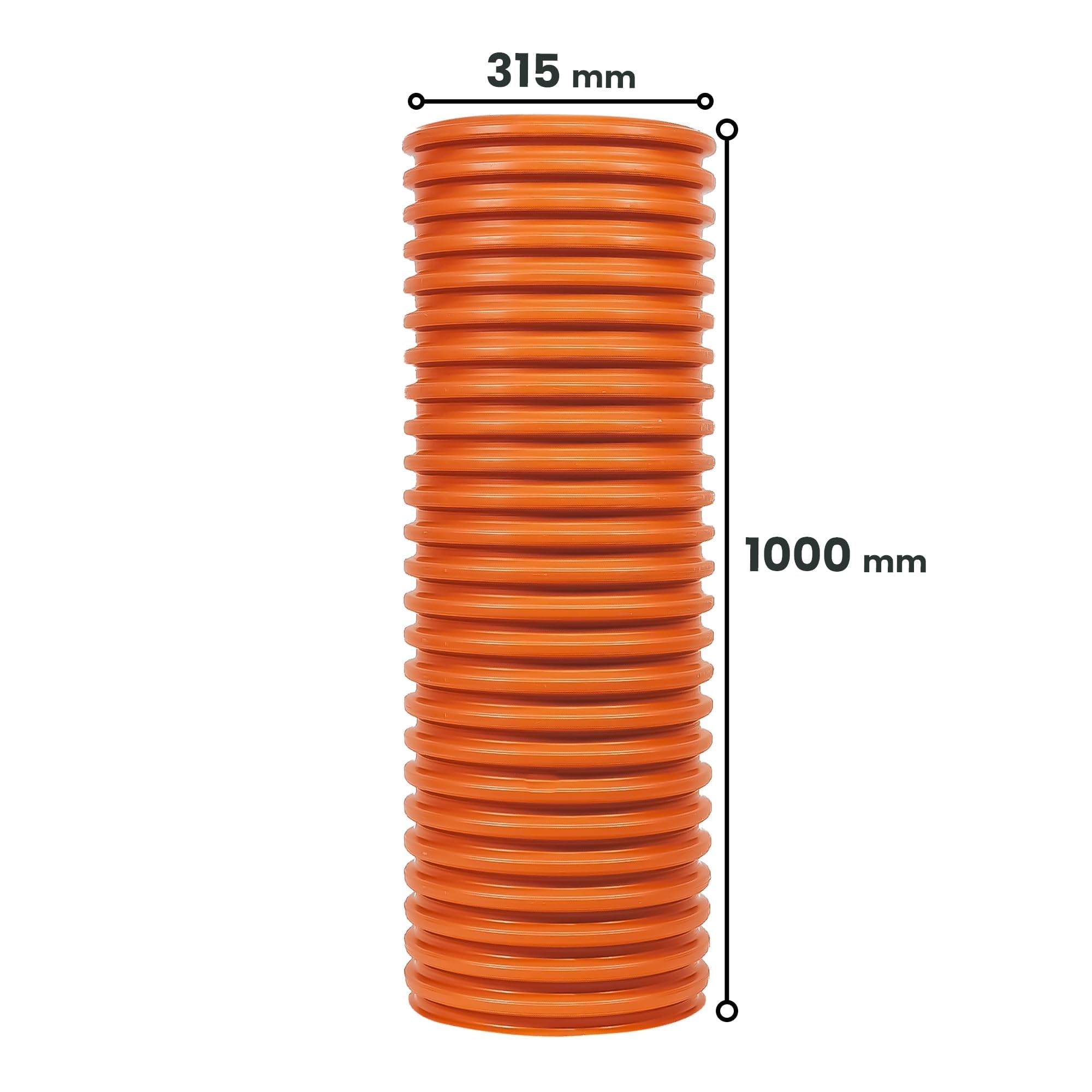 Instalguru - Tubo de alcantarillado ondulado DN315 kg, color naranja, polipropileno, 1000 mm
