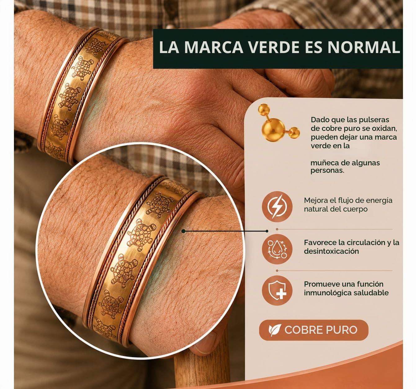 Touchstone Copper magnetic healing bracelet Tibetan style. Hand forged with solid and high gauge pure copper. Set of 4 different designs in 3 metals