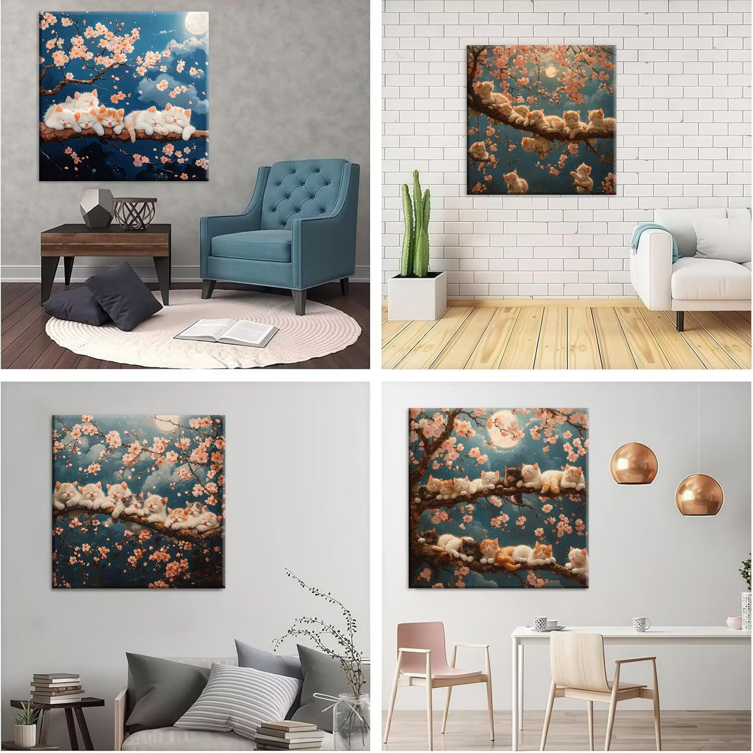 QIANLUOO Gato de cerezo 5D Kits de Pintura de Diamantes 70x70cm G-915