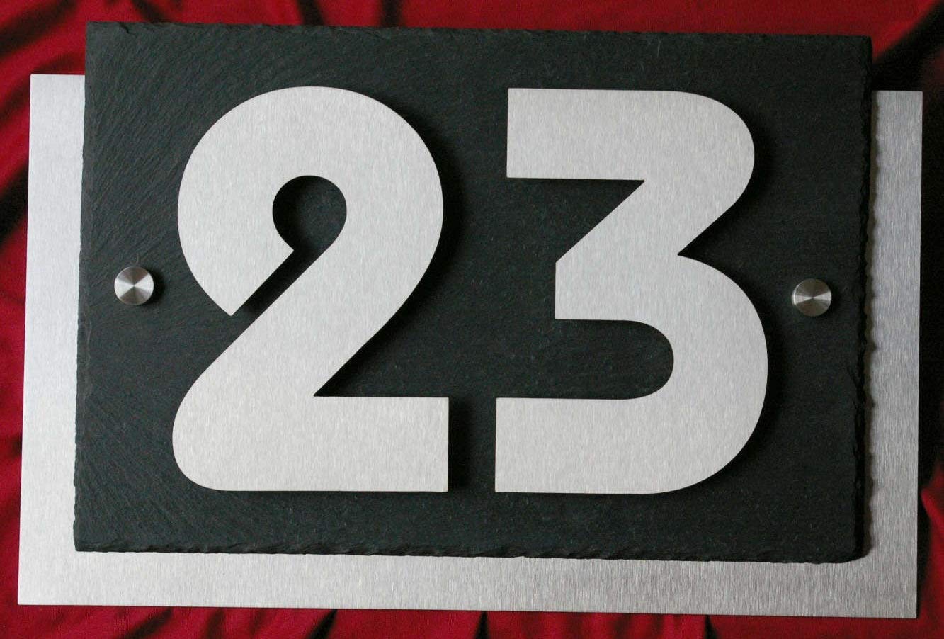 3D Hausnummer aus Edelstahl und Schiefer, Individuelles Hausnummernschild, Straßenschild mit Hausnummer, Anthrazit Türschild