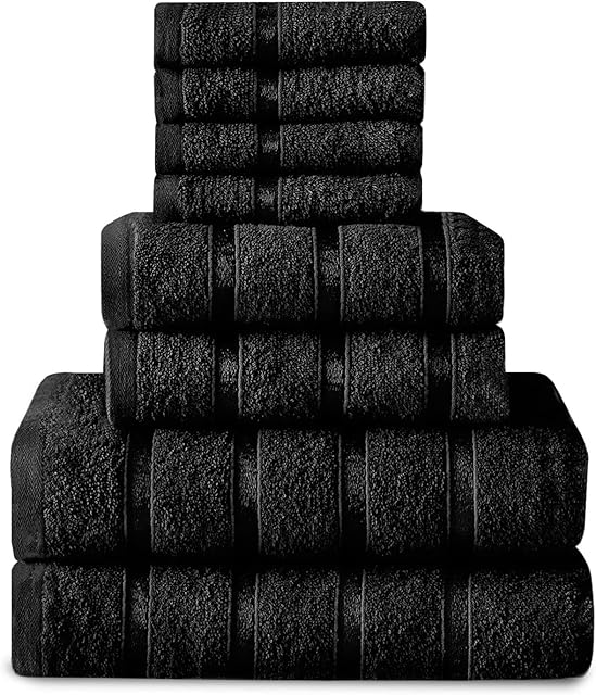 GC GAVENO CAVAILIA Boston 8 Piece Towel Bale Set, Highly Water Absorbent Egyptian Cotton Bathroom Towels, 4x Face 2x Hand 2x Bath Towels, Black
