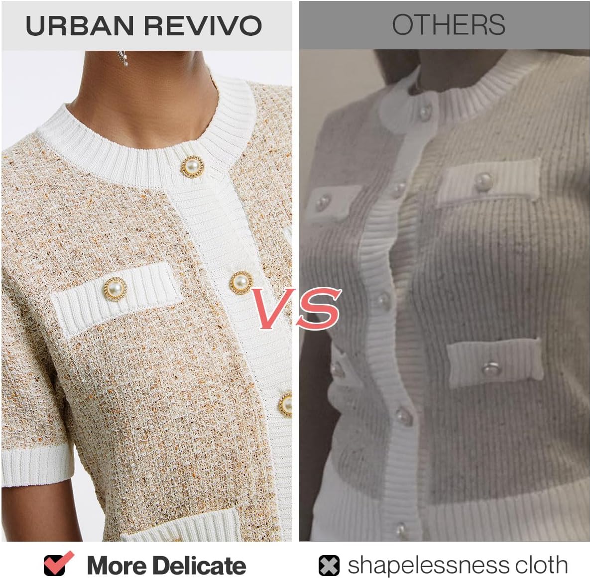 URBAN REVIVO Womens Short Sleeve Cardigans Tops Summer Button Up Work Cropped Sweater Shirts 2025 - Image 5