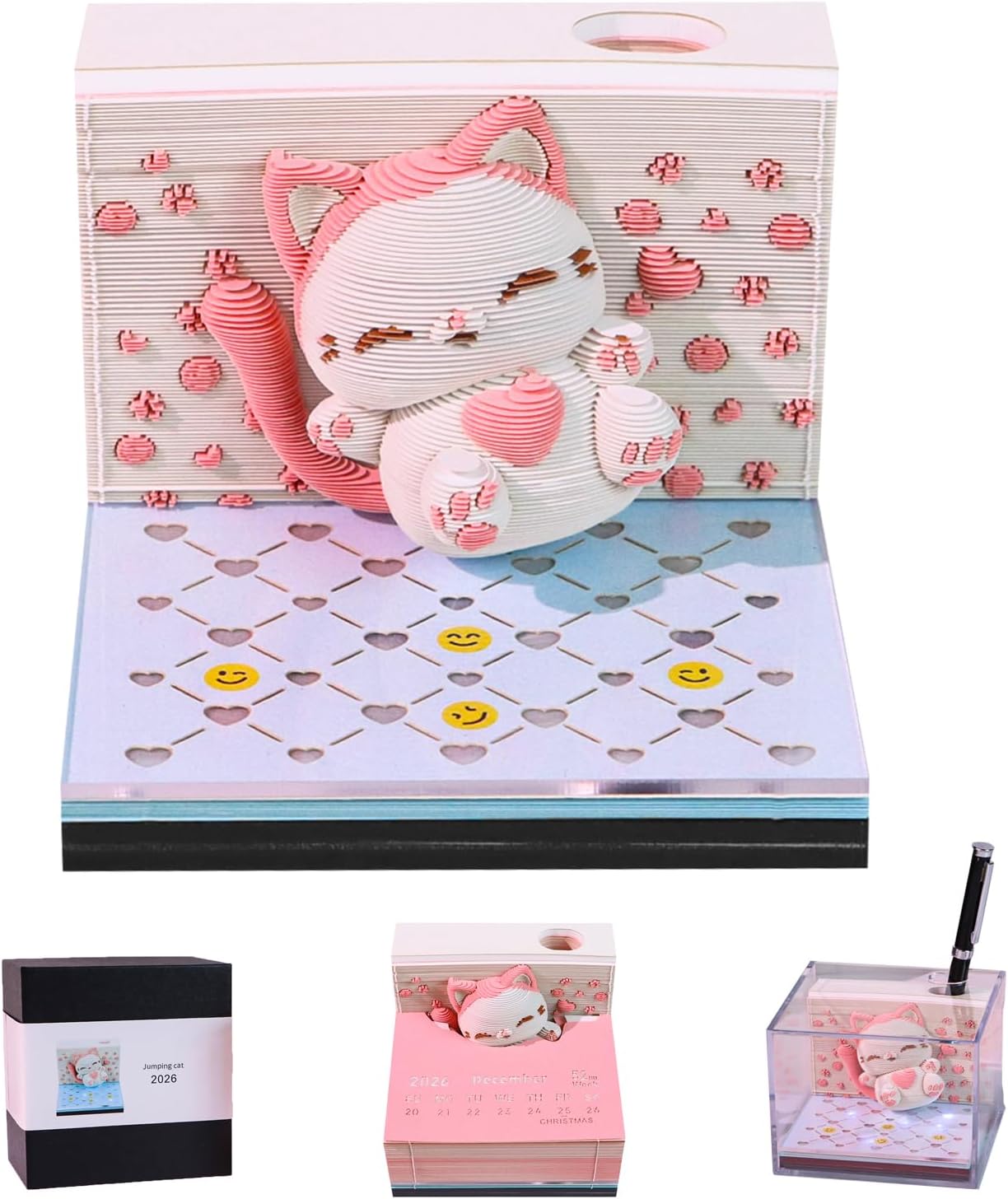 3D Art Calendar Memo Pad 2026,Time Piece Calendar 3D Double Sided Dunhuang Creative Rip Away Calendar Paper Carving Note
