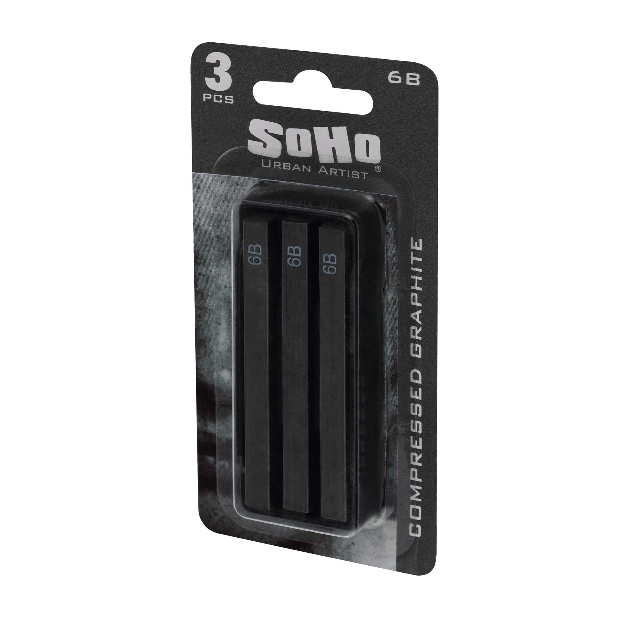 SoHo Urban Artist Lot de 3 bâtons de graphite compressé 6B – Bâtons en graphite de qualité supérieure pour le dessin – Polyvalents et lisses – Idéal pour les professionnels, les étudiants et les