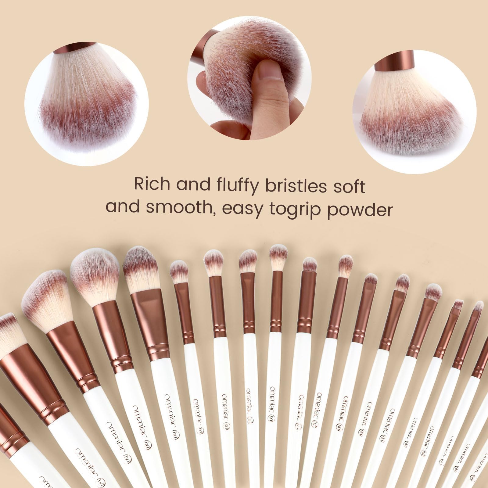 OMANIAC Set di pennelli da trucco professionali (20 pezzi), manici in perle flash, comodi da tenere e facili da usare. Set di pennelli da trucco professionali da viaggio con custodia