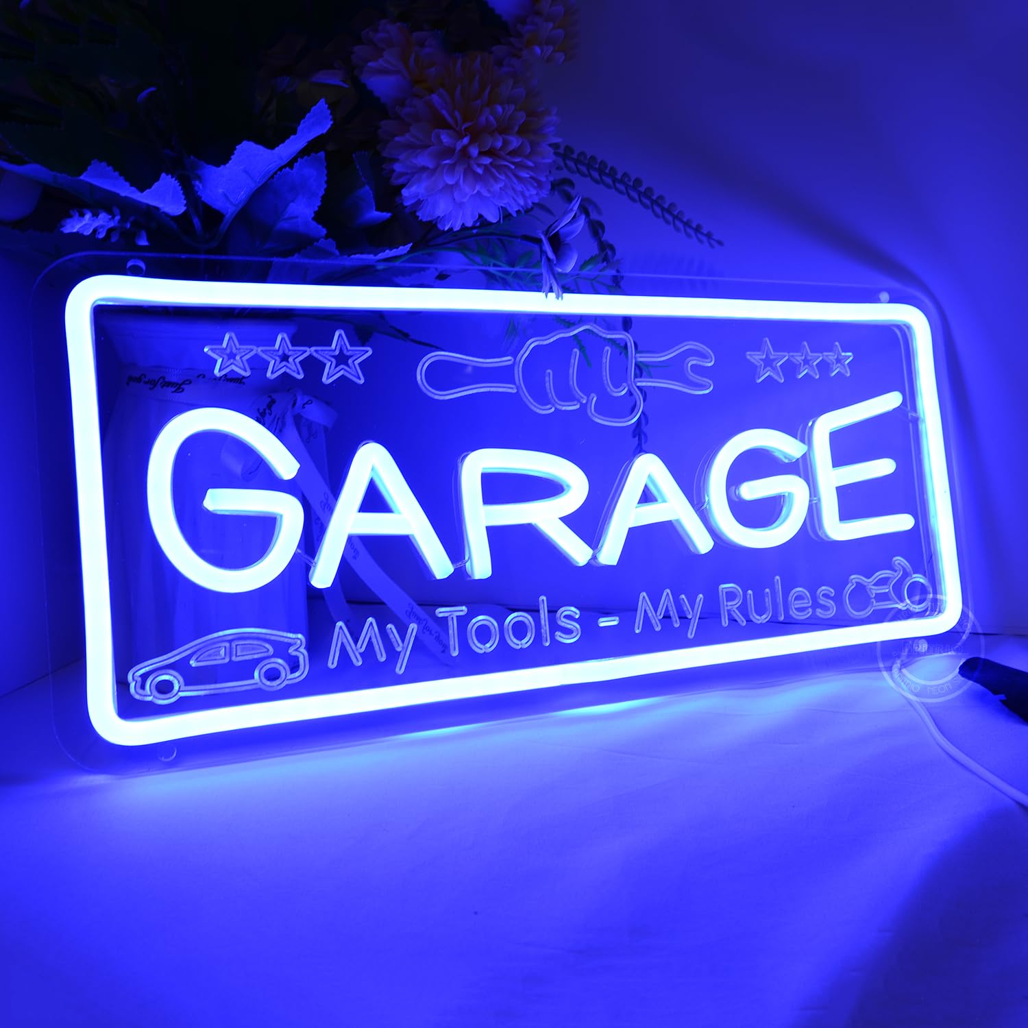 Britrio Blue Garage Neon Sign for Man Cave Garage Tool Room