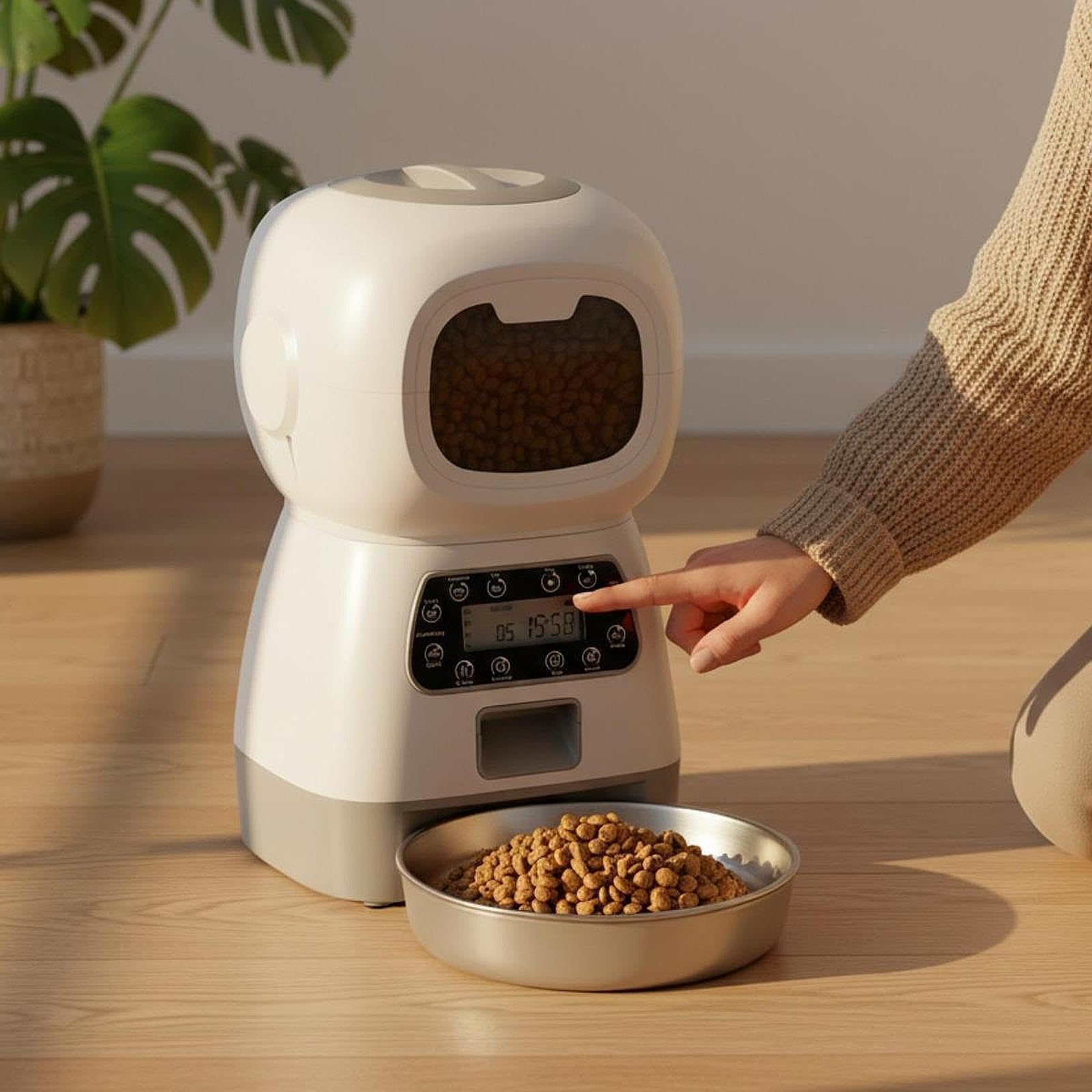 Distributore Automatico di Cibo per Animali Domestici, 4 Pasti, Grande capacità, Bianco, per Piccoli Animali E Cuccioli