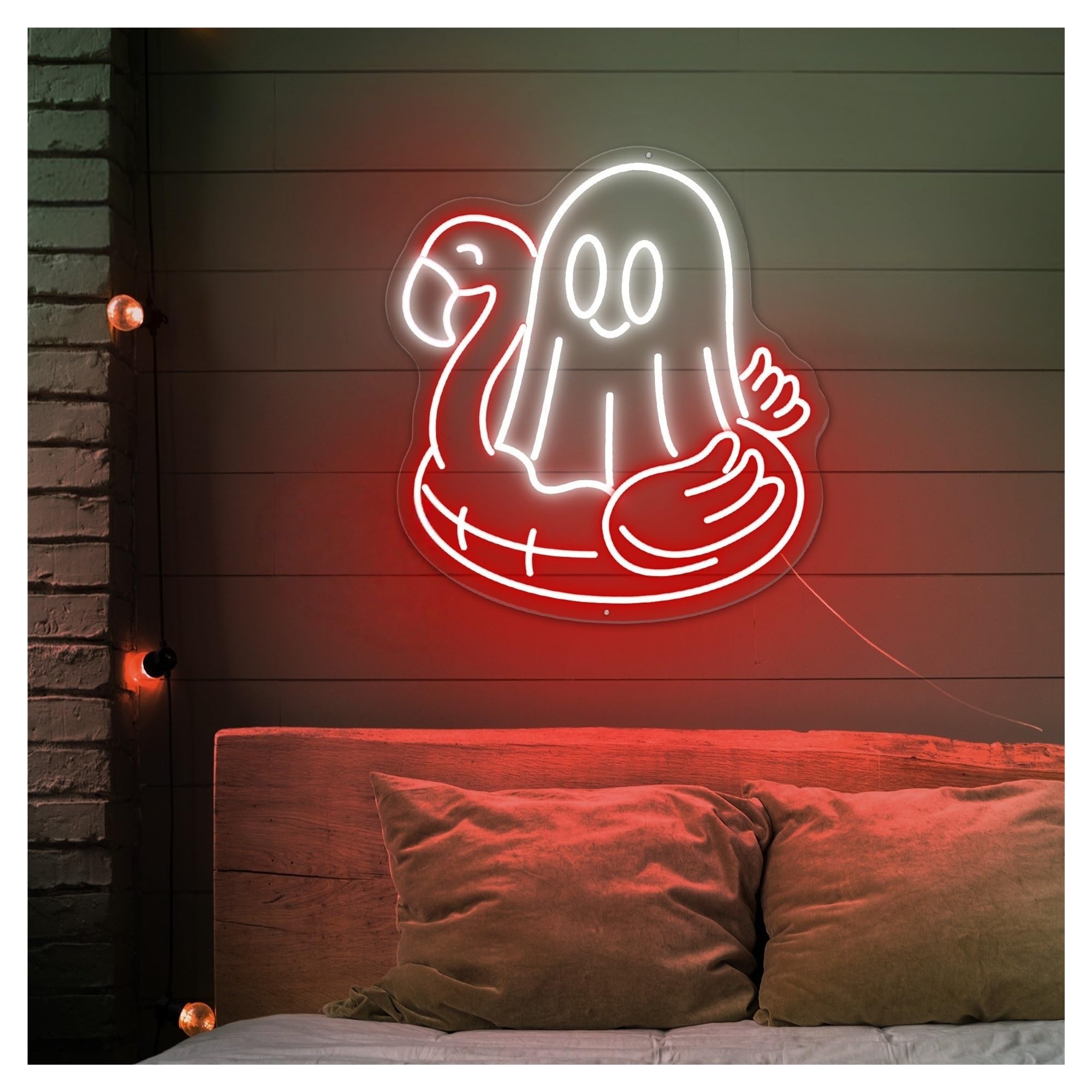 RONGCH Hanging Art Signs Boo and Flamingo Neon Sign Nursery Room Beach Party Gameroom Bedroom Bar Livingroom Birthday Wall Decoration 58cm