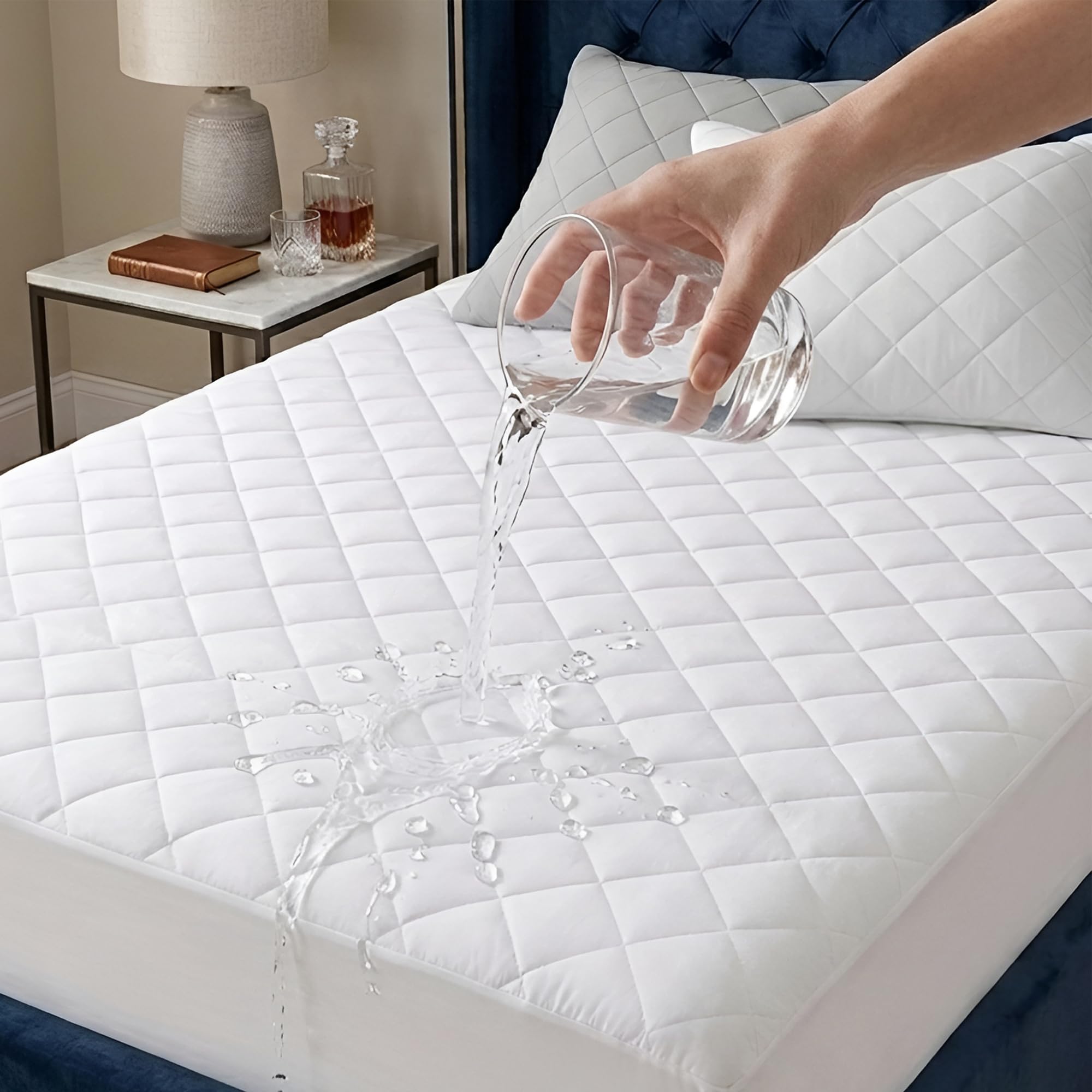 Sleep Mate Waterproof Mattress Protector Double Quilted Soft Bed Cover, Deep Fitted, Breathable, Noiseless, Machine Washable (Double)