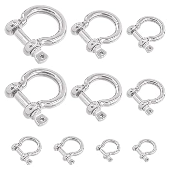 Cimeton 304 Stainless Steel D Ring Bow Shackle Load Clamp Screw Pin Anchor Shackle Hardware Marine Hardware for Traction Steel Wire (Assortment Kit-10PCS)