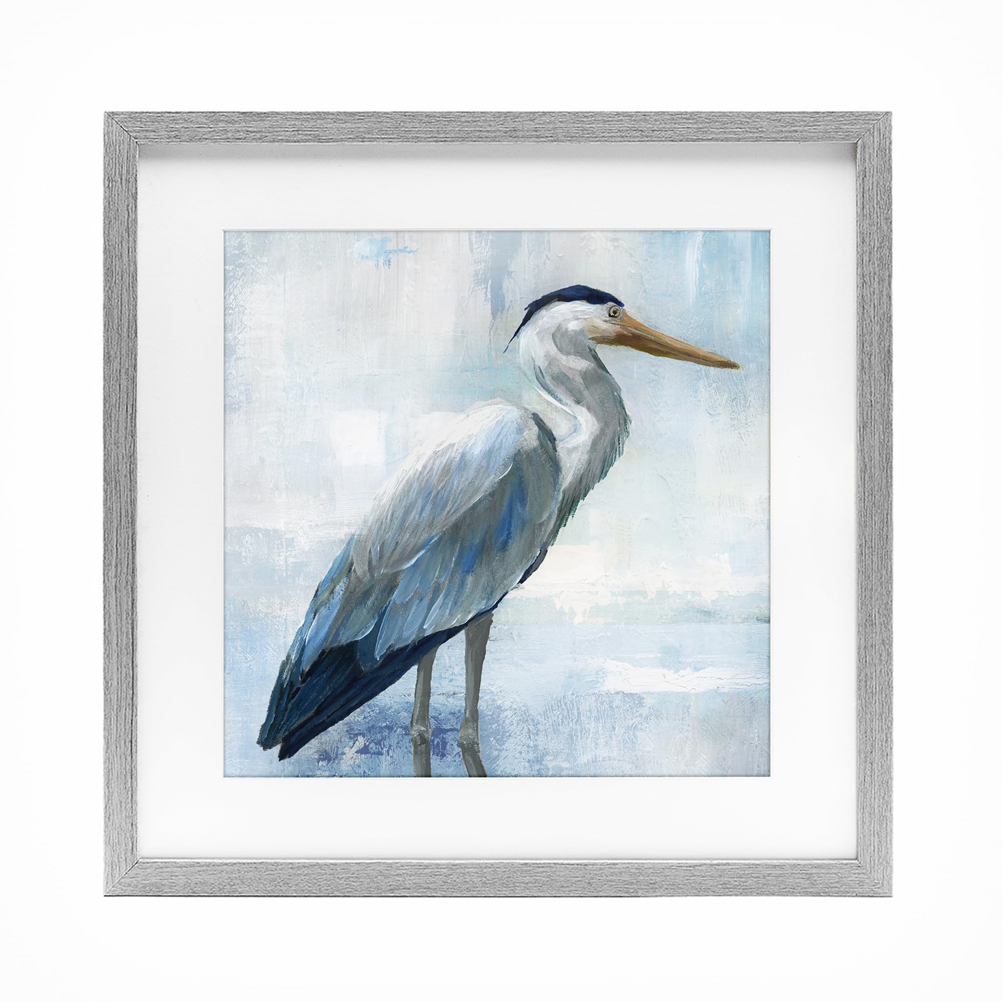 Stupell Industries Serene Blue Heron Serenity 'Serene Blue Heron In Aqua', Framed Print Under Glass, Gray, 13 X 13 Inches, Easy To Hang And Sturdy, Made In Usa, By Nan