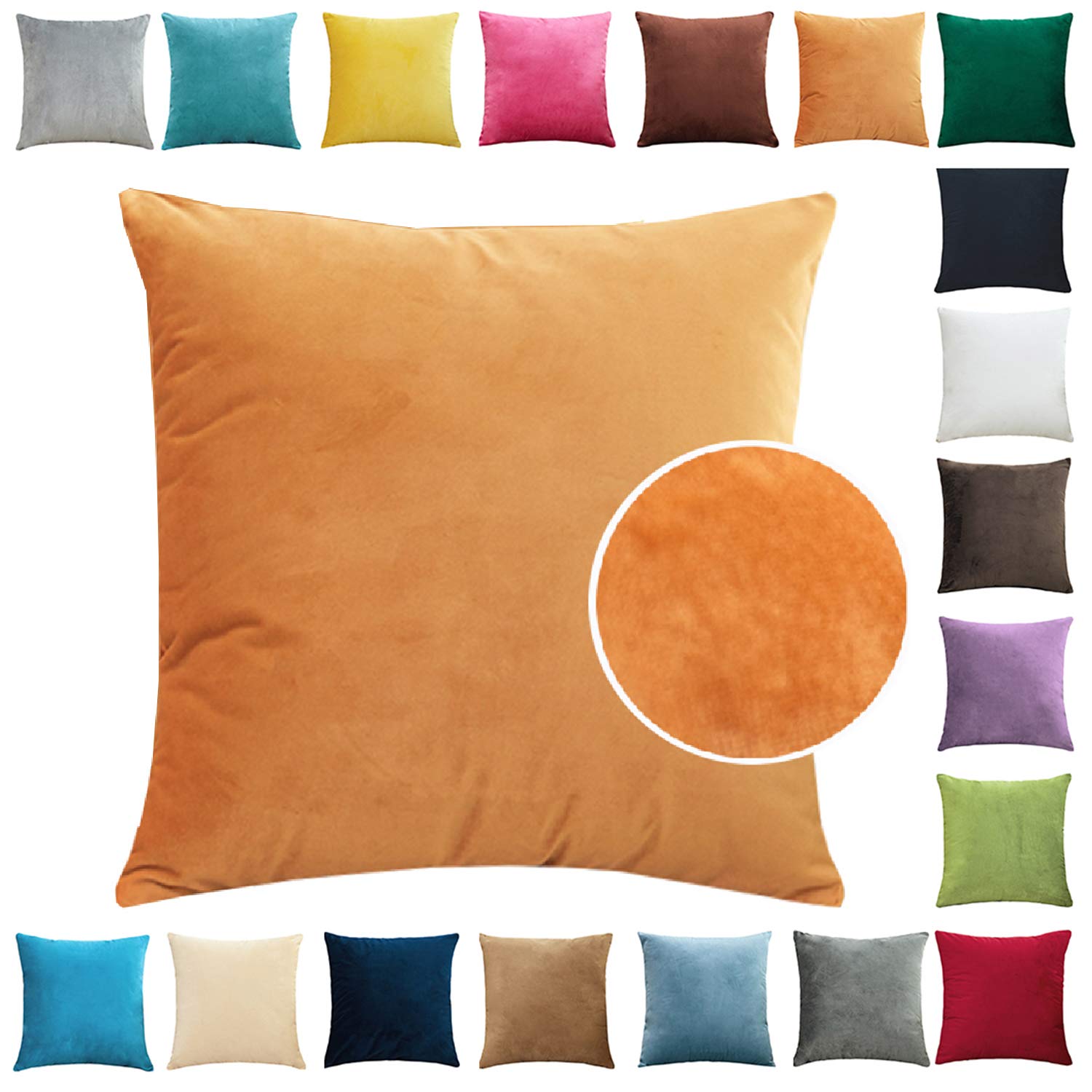 Brfash Plush Cushion Covers Throw Pillow Covers Velvet Soft Square Cushion Sofa Bed Home Car Decorative Pillowcases Invisible Zipper Brownish Yellow 16"x16"/40X40CM