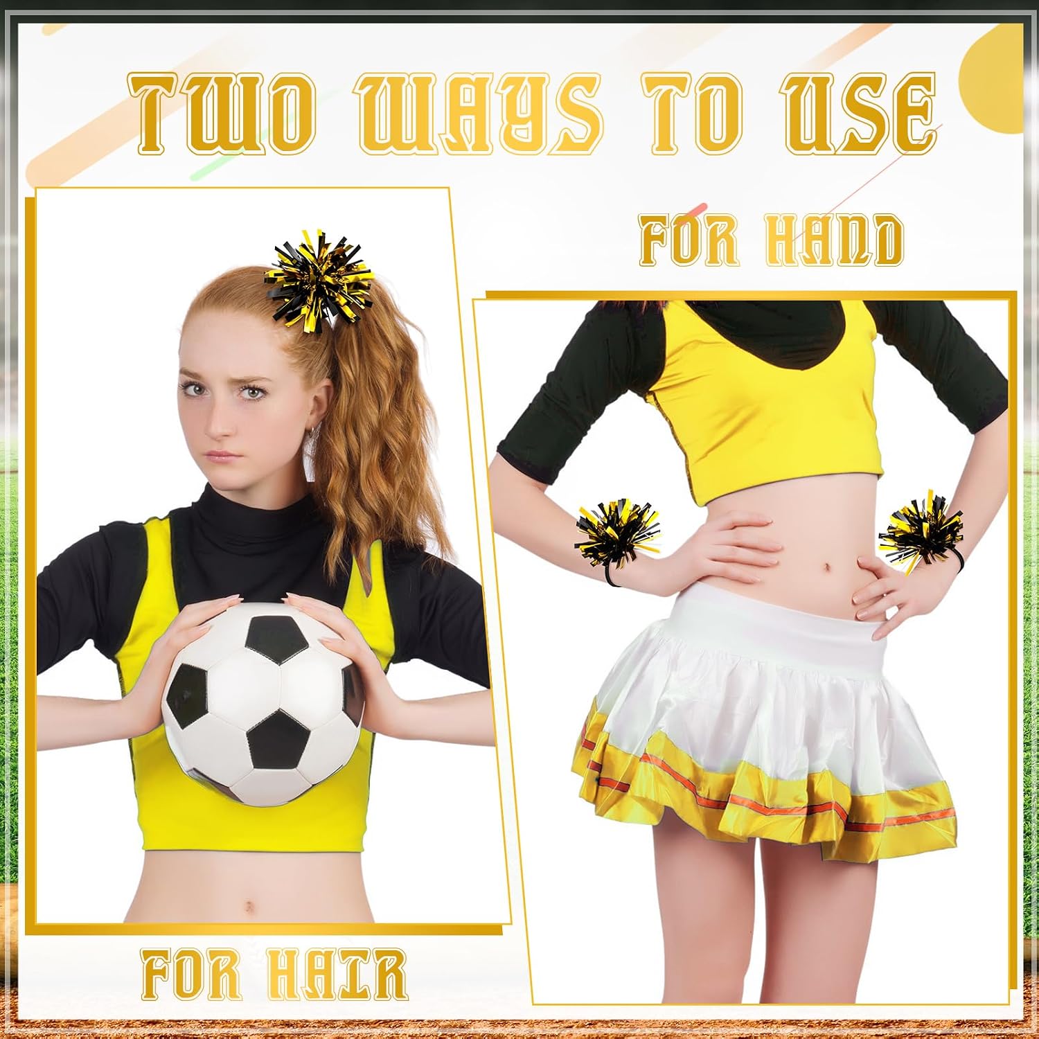 Shappy 2 Color Mini Pom Poms Hair Ropes for Football Cheerleading 4 Inch Ponytail Holder for Team Spirit Sports Dance Cheer
